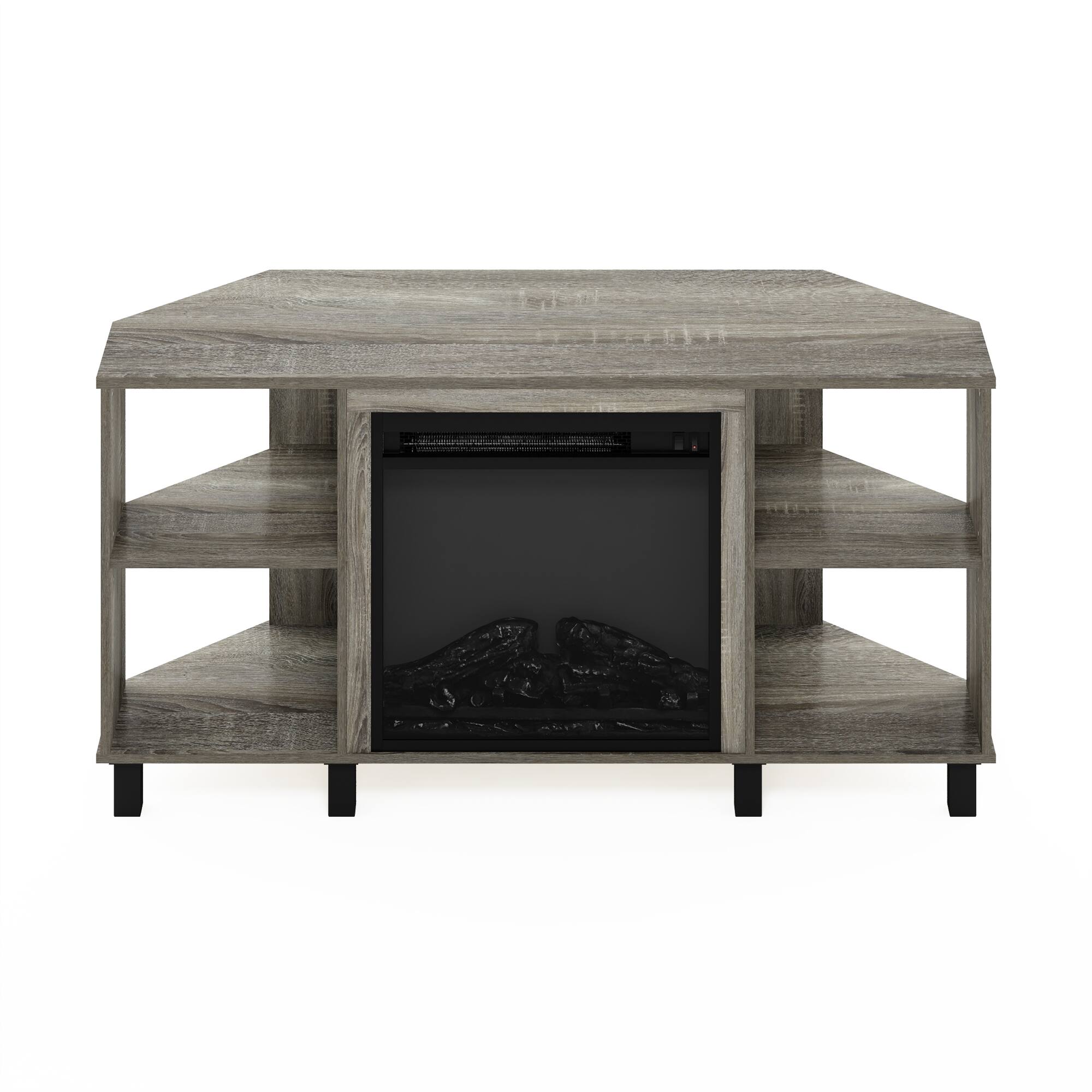 Alt View 4. Furinno - Jensen Corner Fireplace TV Stand with 4 Open Compartments for TV up to 55 Inches - French Oak Grey.