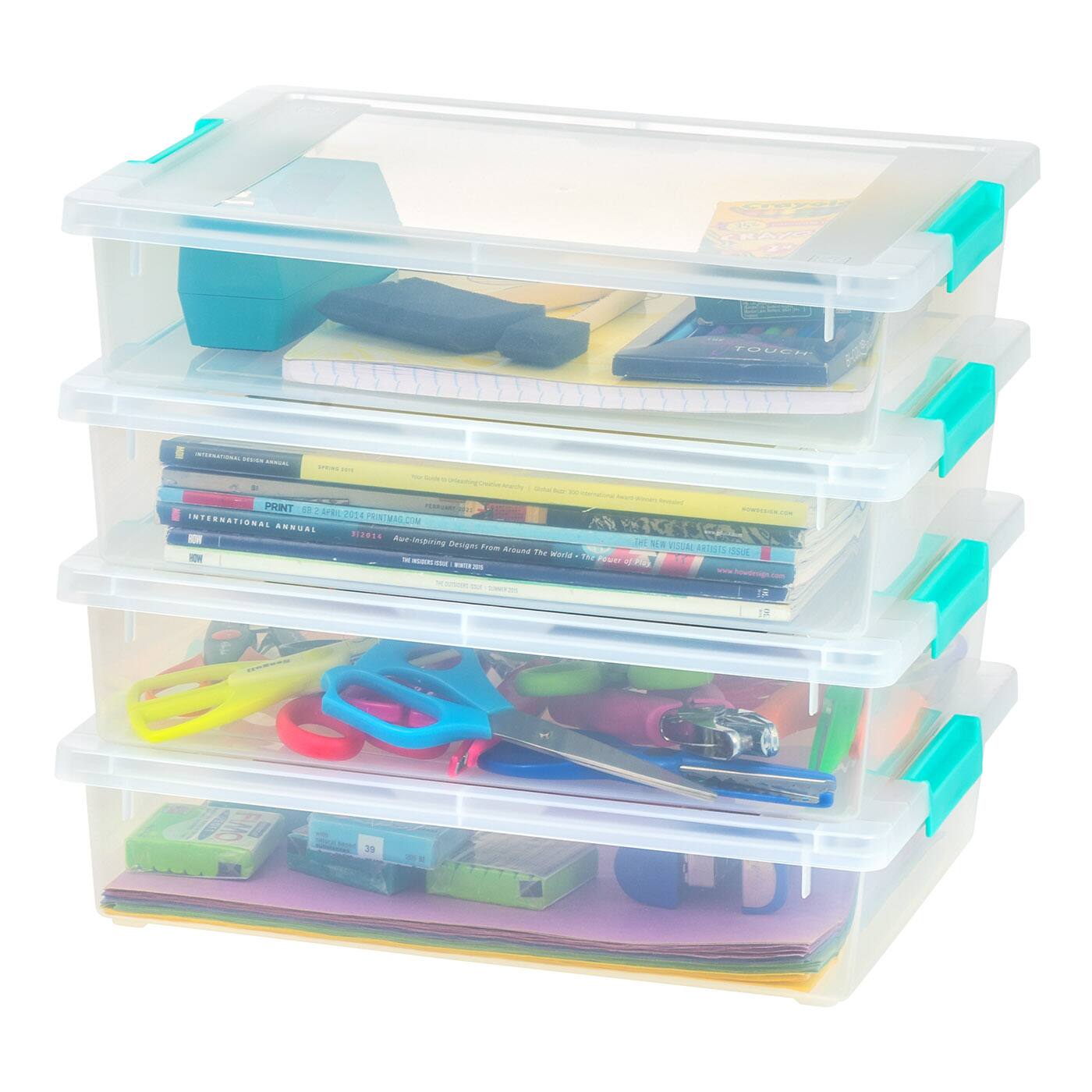 IRIS USA Modular Stackable Plastic Storage Container with Secure Buckle ...