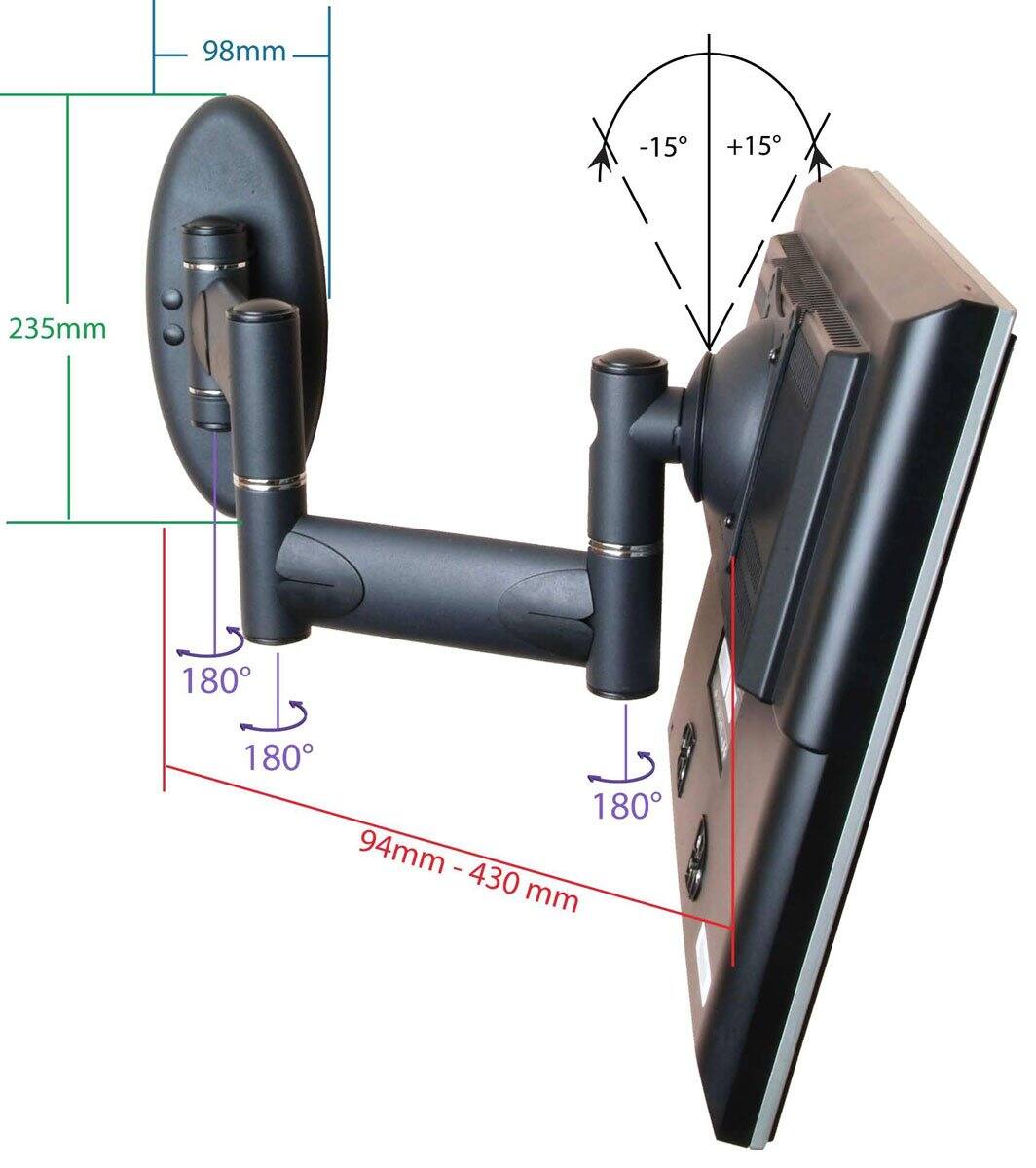 98mm  
-15° +15°  
235mm  
180°  
180°  
180°  
94mm - 430mm