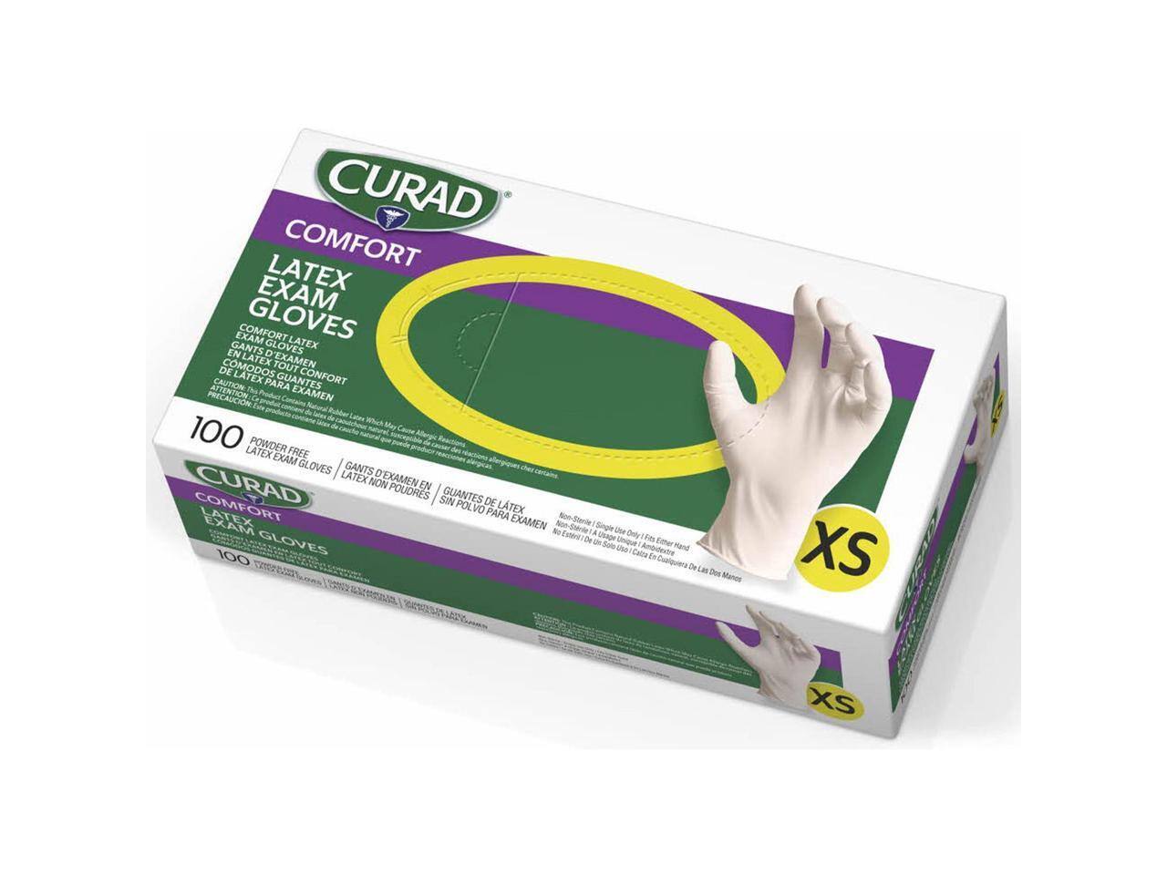CURAD COMFORT LATEX EXAM GLOVES  
100 POWDER FREE LATEX EXAM GLOVES  
GANTS DE LATEX EXAMEN SANS POLVO  
GUANTES DE LATEX PARA EXAMEN SIN POLVO  
Non-Sterile Single Use Only Fits Either Hand  
No Estéril Uso Único Sólo Ajusta A Cualquiera De Las Manos  
XS