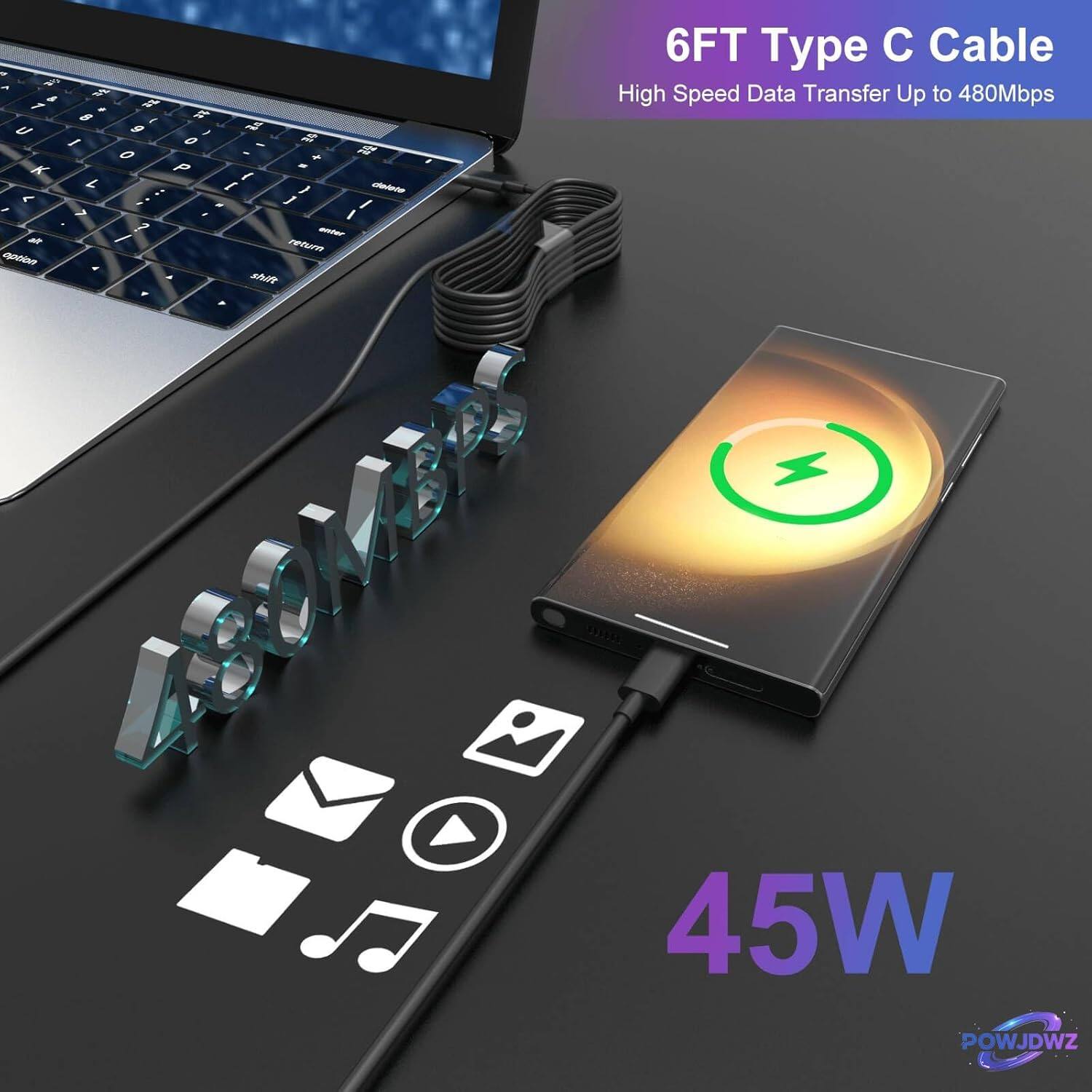 6FT Type C Cable  
High Speed Data Transfer Up to 480Mbps  
45W  
POWJDWZ