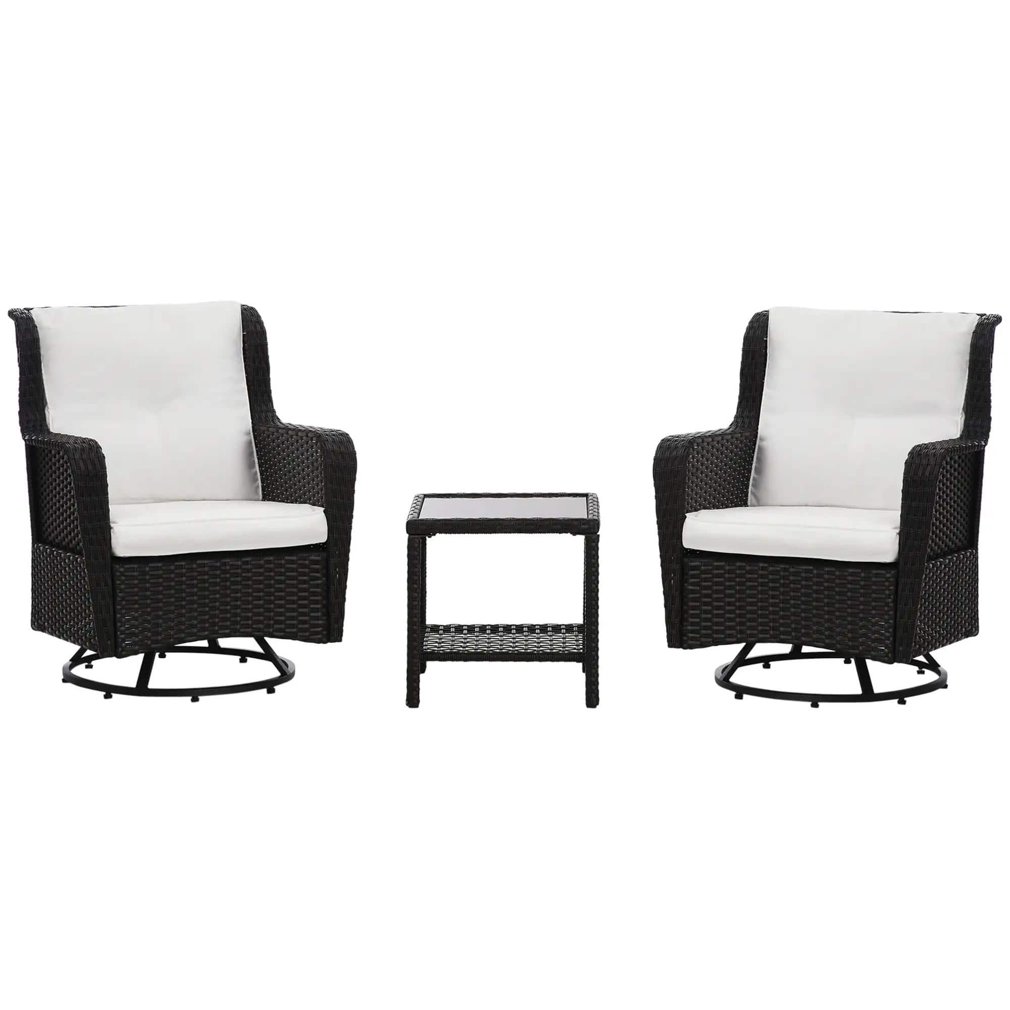 Spaco - 360° Rotation, Rocking Patio Bistro Set, Outdoor Porch Furniture - Cream White