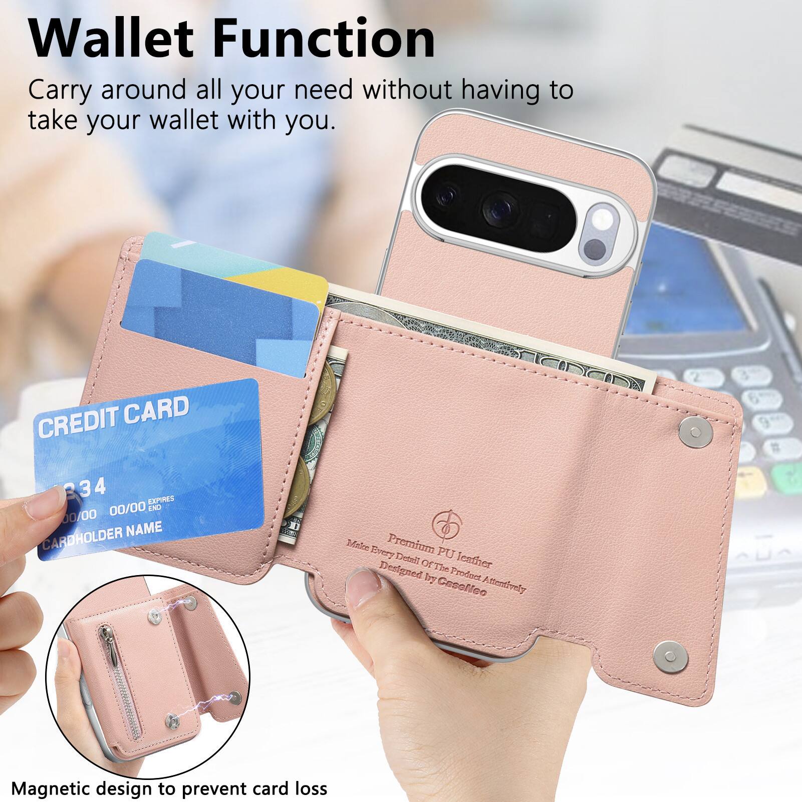 Wallet Function  
Carry around all your need without having to take your wallet with you.

CREDIT CARD  
34  
EXPIRES 00/00  
END 00/00  
CARDHOLDER NAME

Make Every Premium Detail PU Designed Of The Leather by Product Caselleo Attentively

Magnetic design to prevent card loss