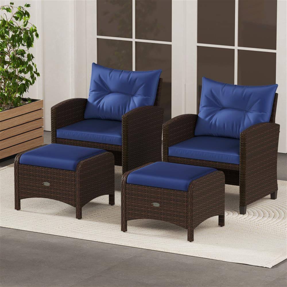Alt View 5. Kadyn - Outdoor Footstool Footrest,2 Pieces Outdoor Patio PE Wicker Ottomans with Removable Cushions-Navy - Blue.
