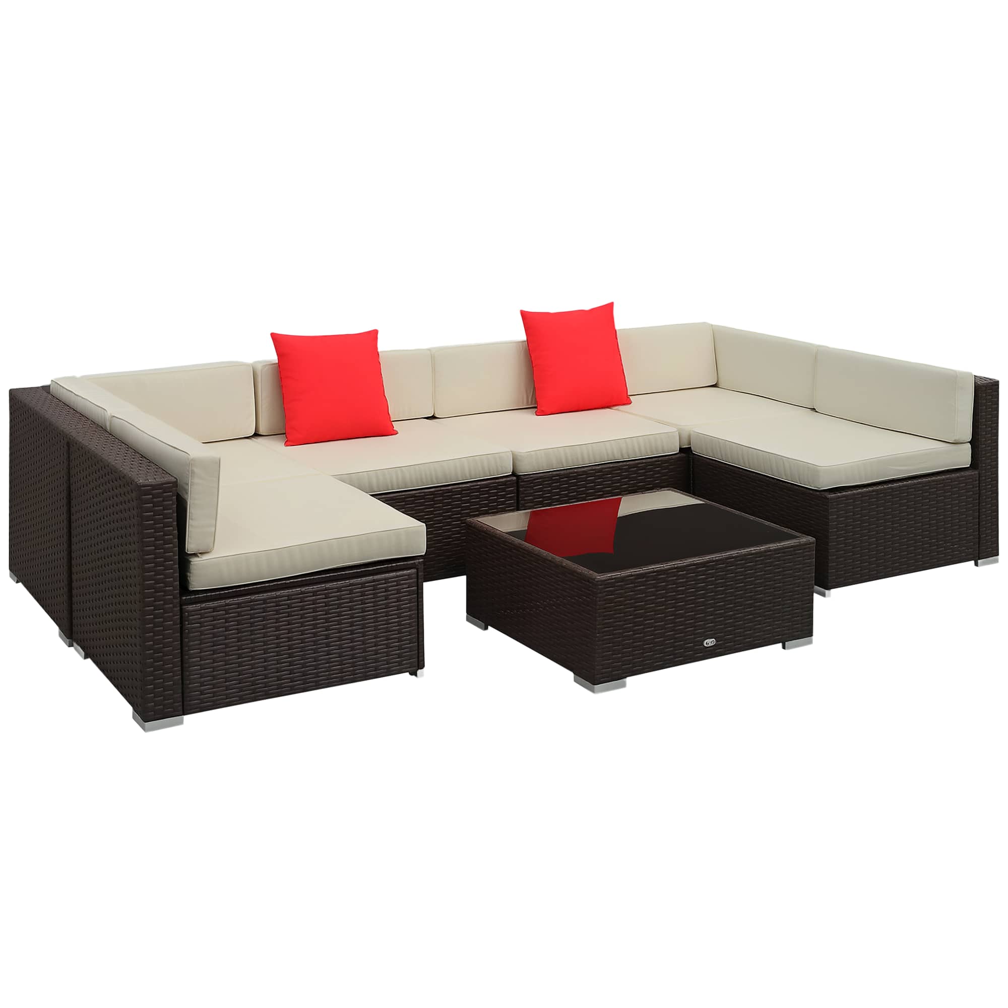 Outsunny - Piece Outdoor Patio Sofa Set with Cushions, All Weather PE Rattan Sectional Sofa, Glass Top Coffee Table - Beige