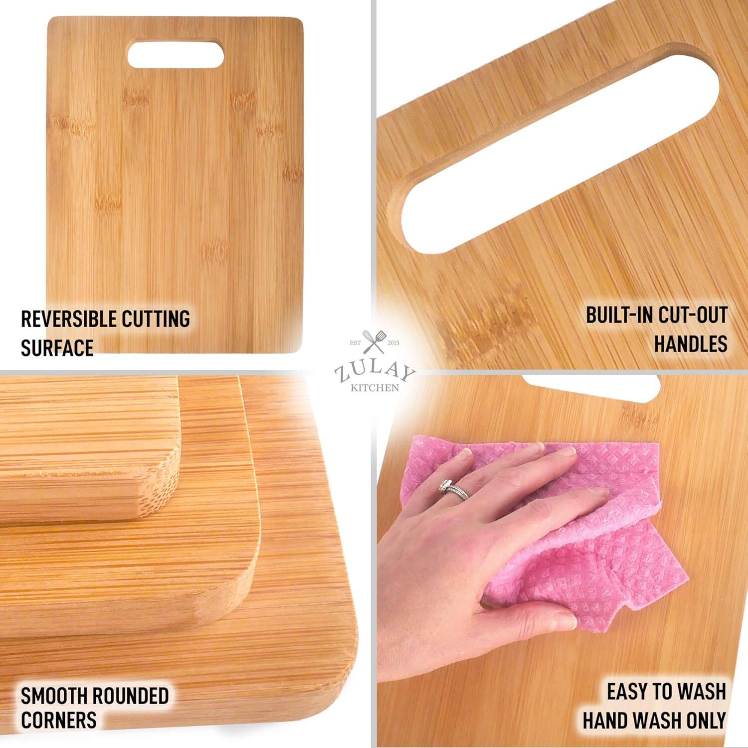 - REVERSIBLE CUTTING SURFACE
- BUILT-IN CUT-OUT HANDLES
- SMOOTH ROUNDED CORNERS
- EASY TO WASH HAND WASH ONLY