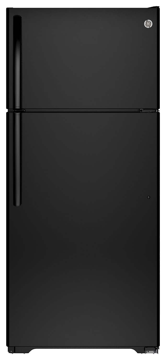 GE - 15.5 Cu. Ft. Frost-Free Top-Freezer Refrigerator - Black - Larger Front