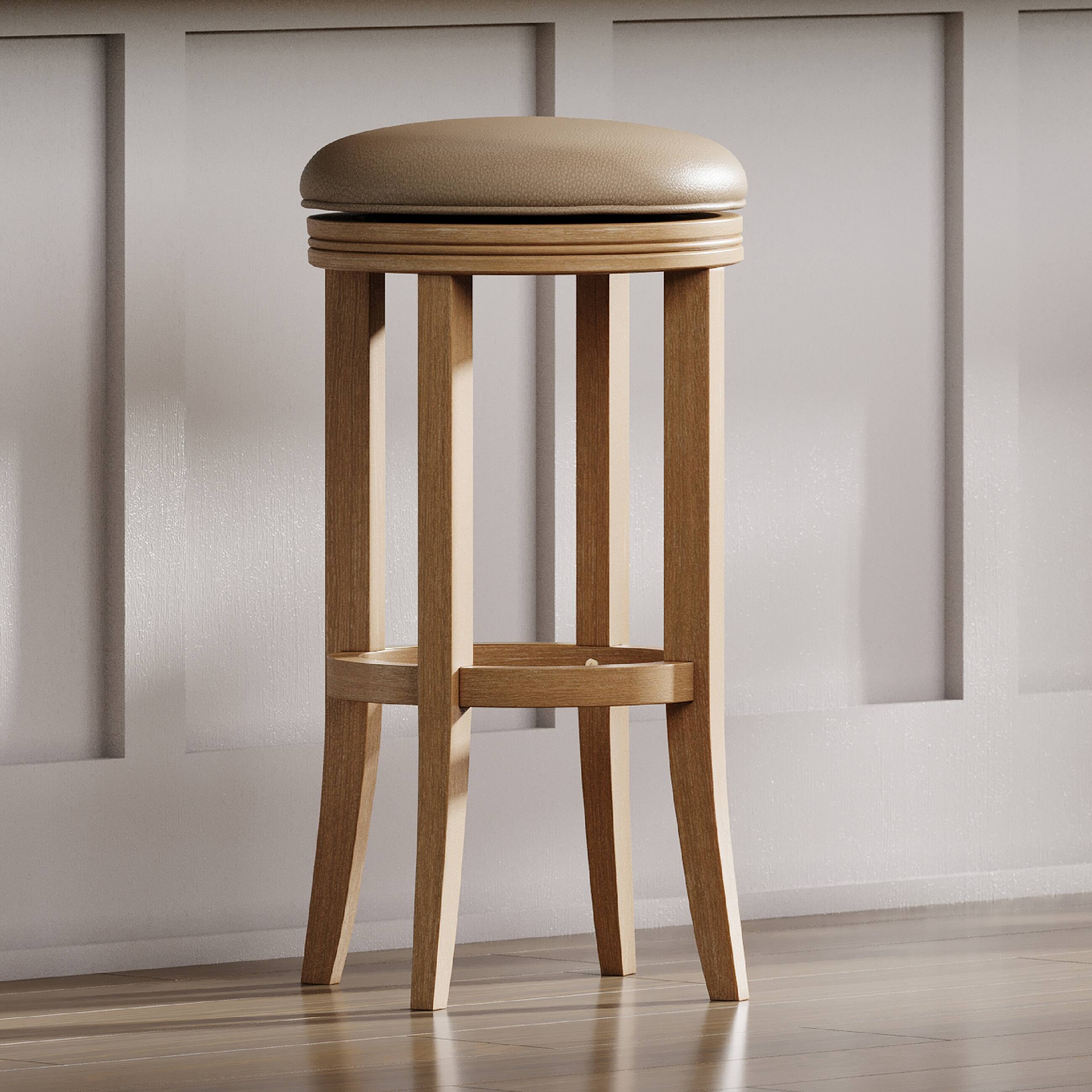 Angle. Maven Lane - 31" Eva Bar Stool in Weathered Oak Finish with Vegan Leather - Weathered Oak.