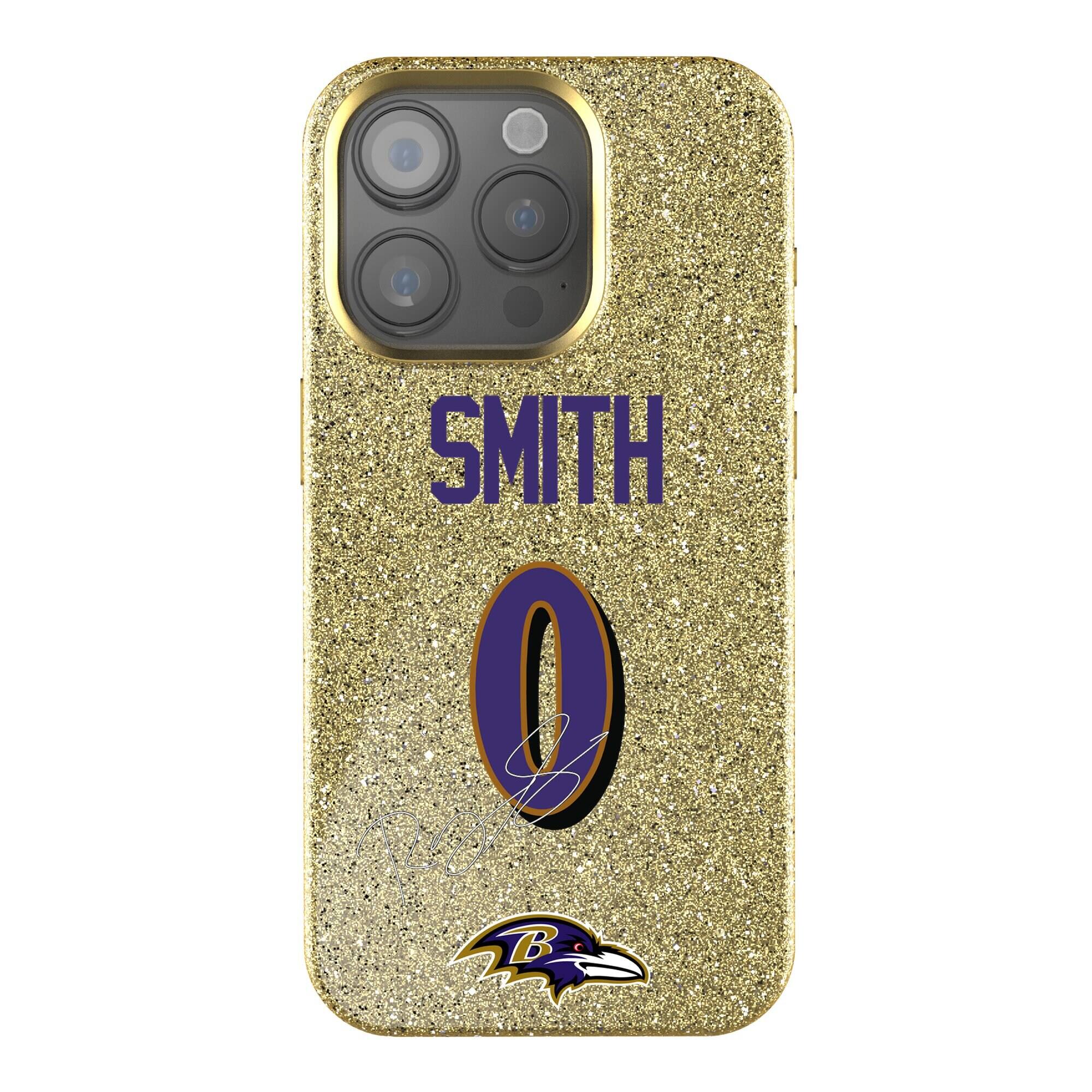 Front. Keyscaper - Roquan Smith Gold Baltimore Ravens Bling iPhone Case - 16 Pro - Gold.