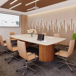 Tribesigns - 78.7-Inch Rectangular Conference Table with Travertine-Look Top for Office Meeting Rooms - White & Brown