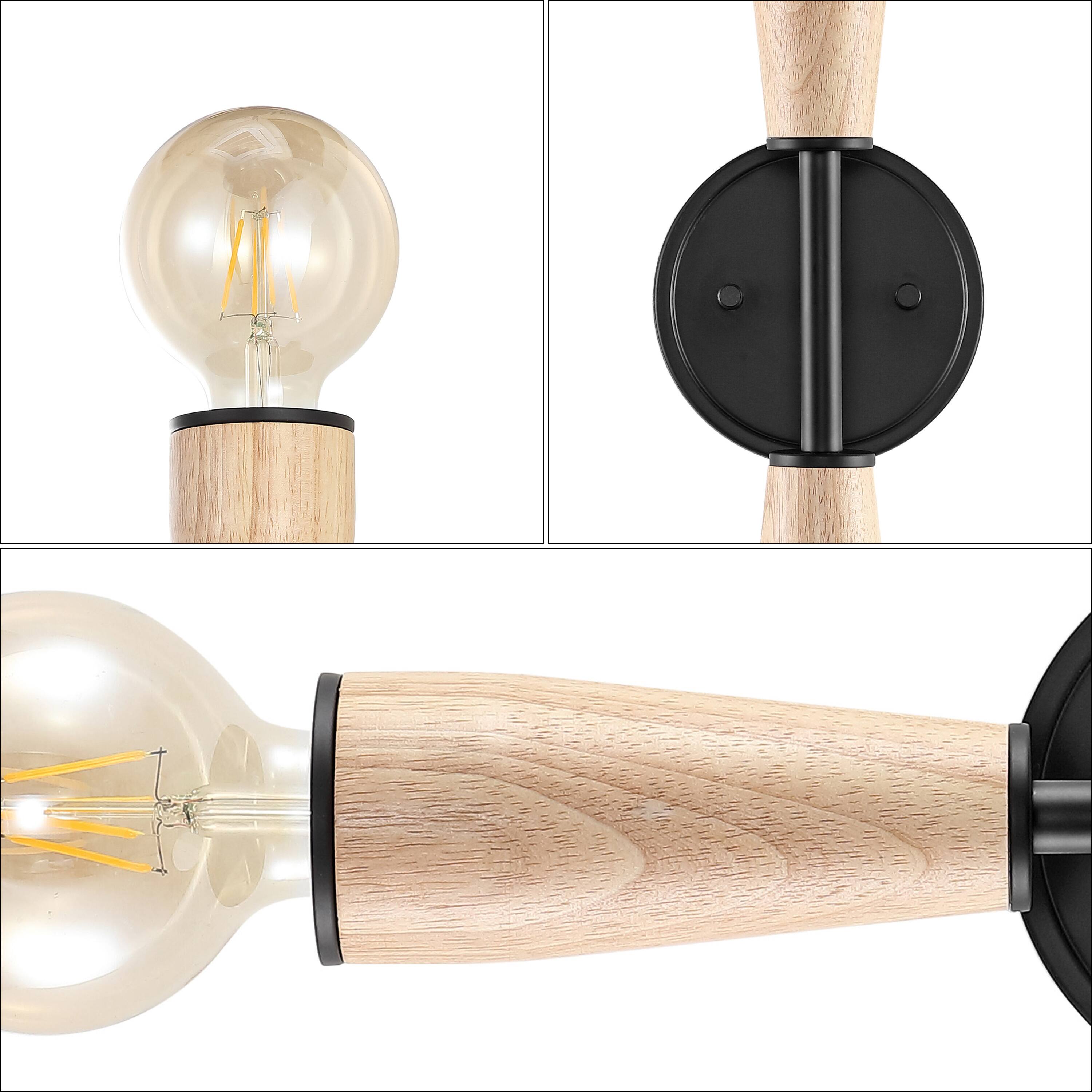Alt View 5. Jonathan Y - Katia 5.13" 2-Light Modern Designer Iron/Wood Double Sided Hourglass LED Sconce, Light Brown/Black - Light Brown/Black.