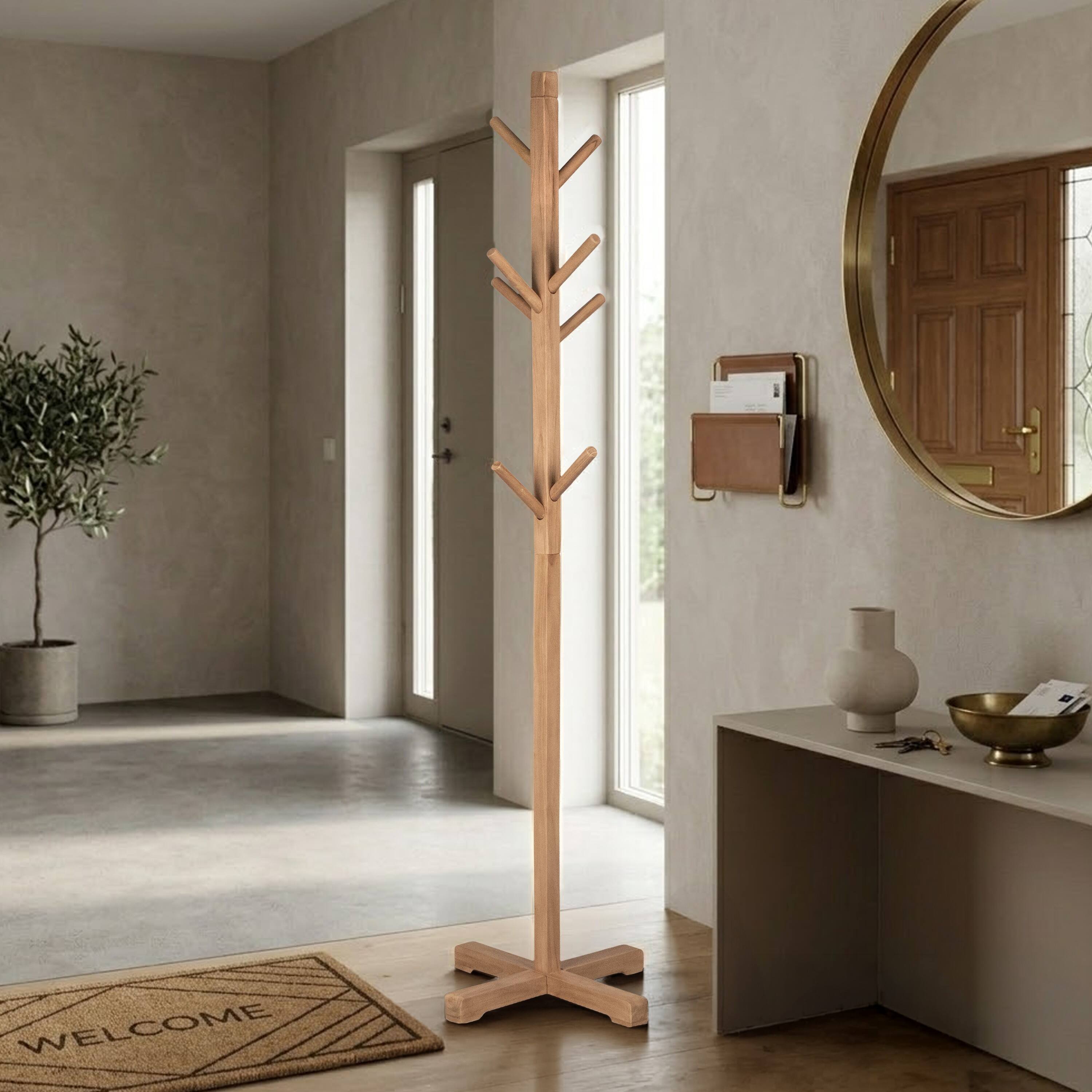 Alt View 3. Manhattan Lane - Hiya Freestanding Hat, Coat Rack, 8 Branch Hooks, 72 Inch - Natural Brown.