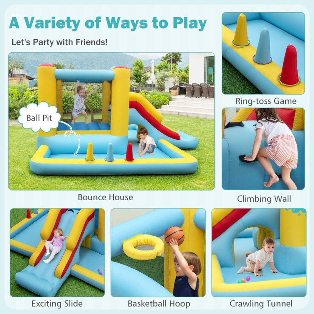 A Variety of Ways to Play  
Let's Party with Friends!  

- Ring-toss Game  
- Ball Pit  
- Bounce House  
- Climbing Wall  
- Exciting Slide  
- Basketball Hoop  
- Crawling Tunnel