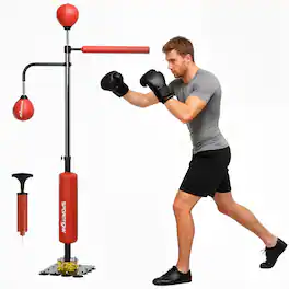 Soozier - Boxing Bag Stand with Speed Bag and Reaction Bar Challenge, 55.1"-80.7" Reflex Bag Boxing Training Equipment - Red