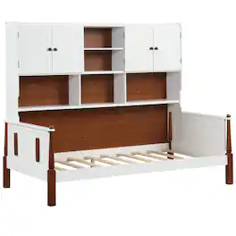 Hivvago - Twin size Vintage Daybed with Bookcase Storage Cabinet Headboard - White Walnut