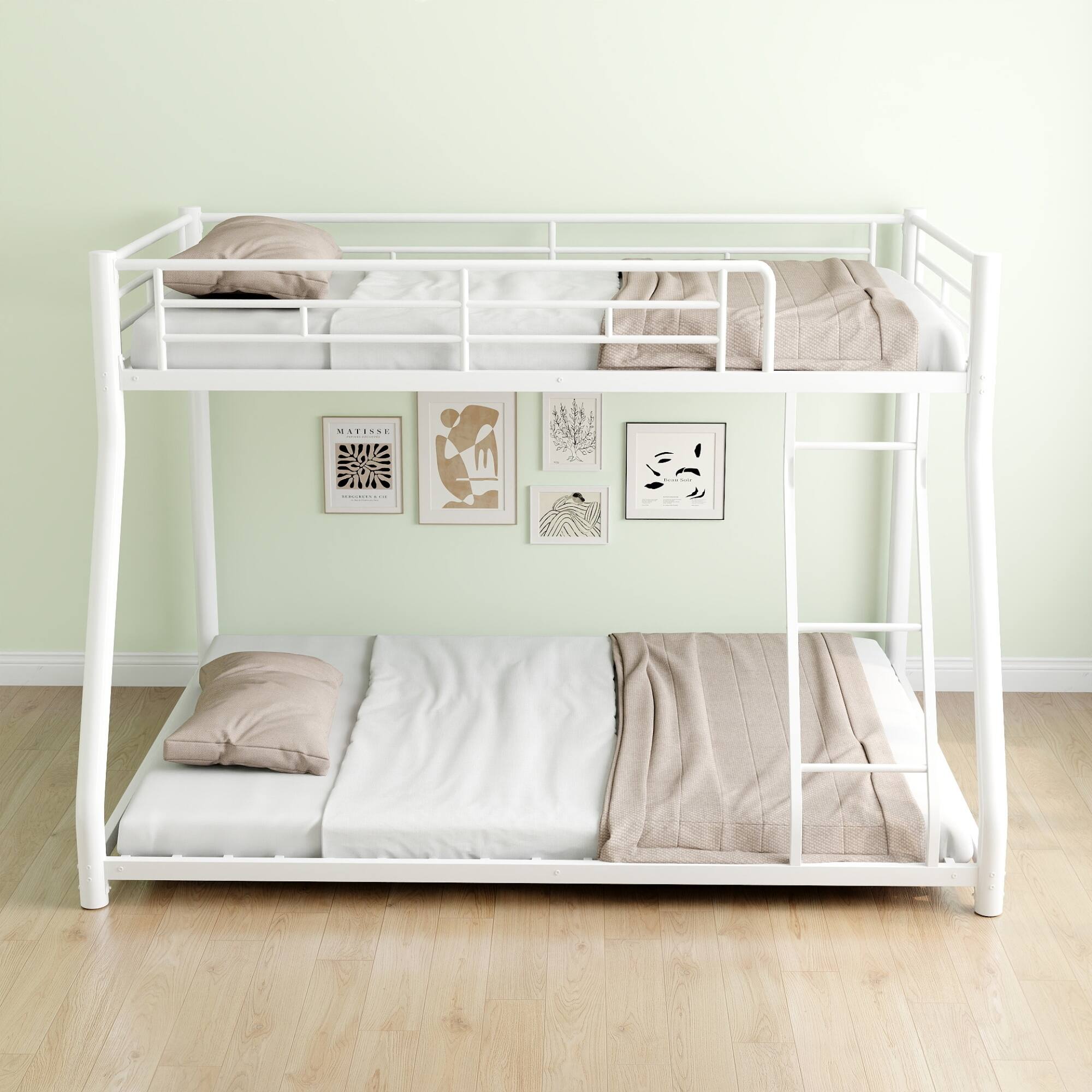 Alt View 2. GOODSILO - Twin Over Full Metal Bunk Bed with Removable Stairs and Integrated Storage, Heavy Duty Frame for Teenagers and Adults - White.