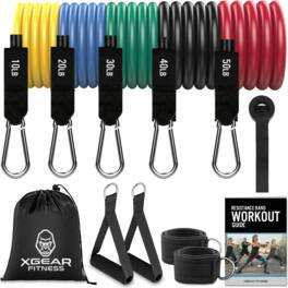 XGear Fitness - 11-Piece Exercise Resistance Band Set with Handles - Multicolor