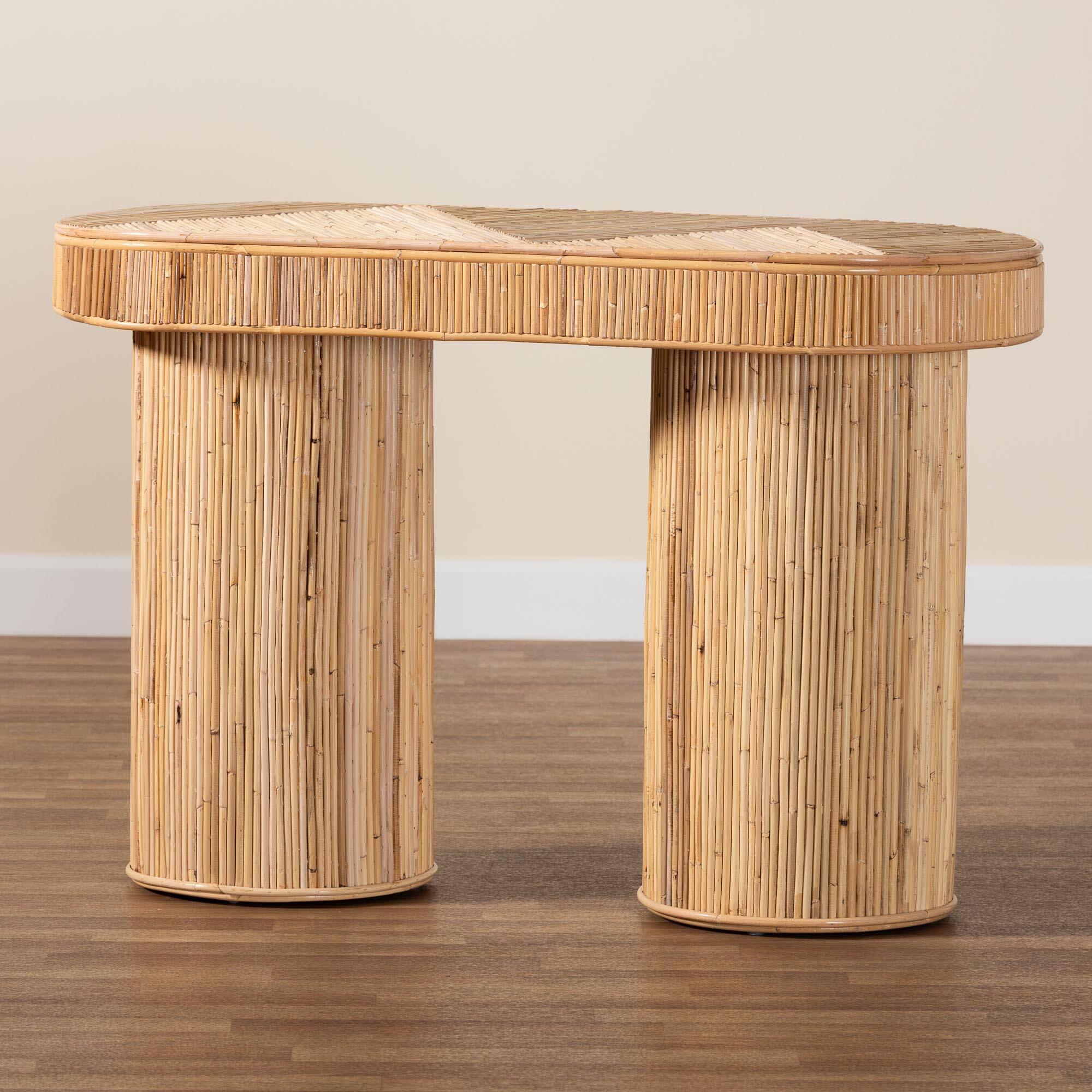 Alt View 4. bali & pari - Iryna Modern Bohemian Rattan Console Table - Light honey.