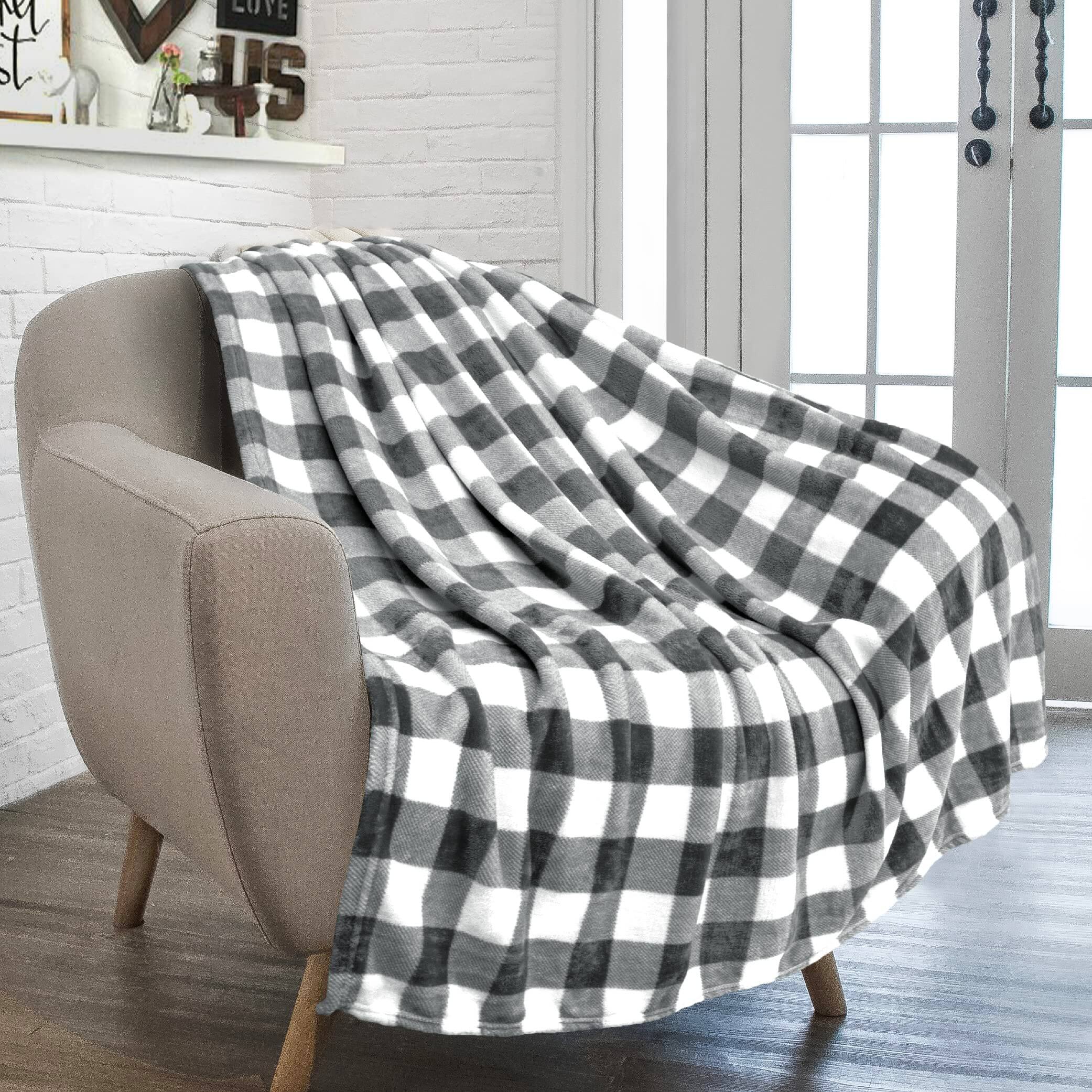 Plaid Grey/White 50 x 60 Inches - Throw