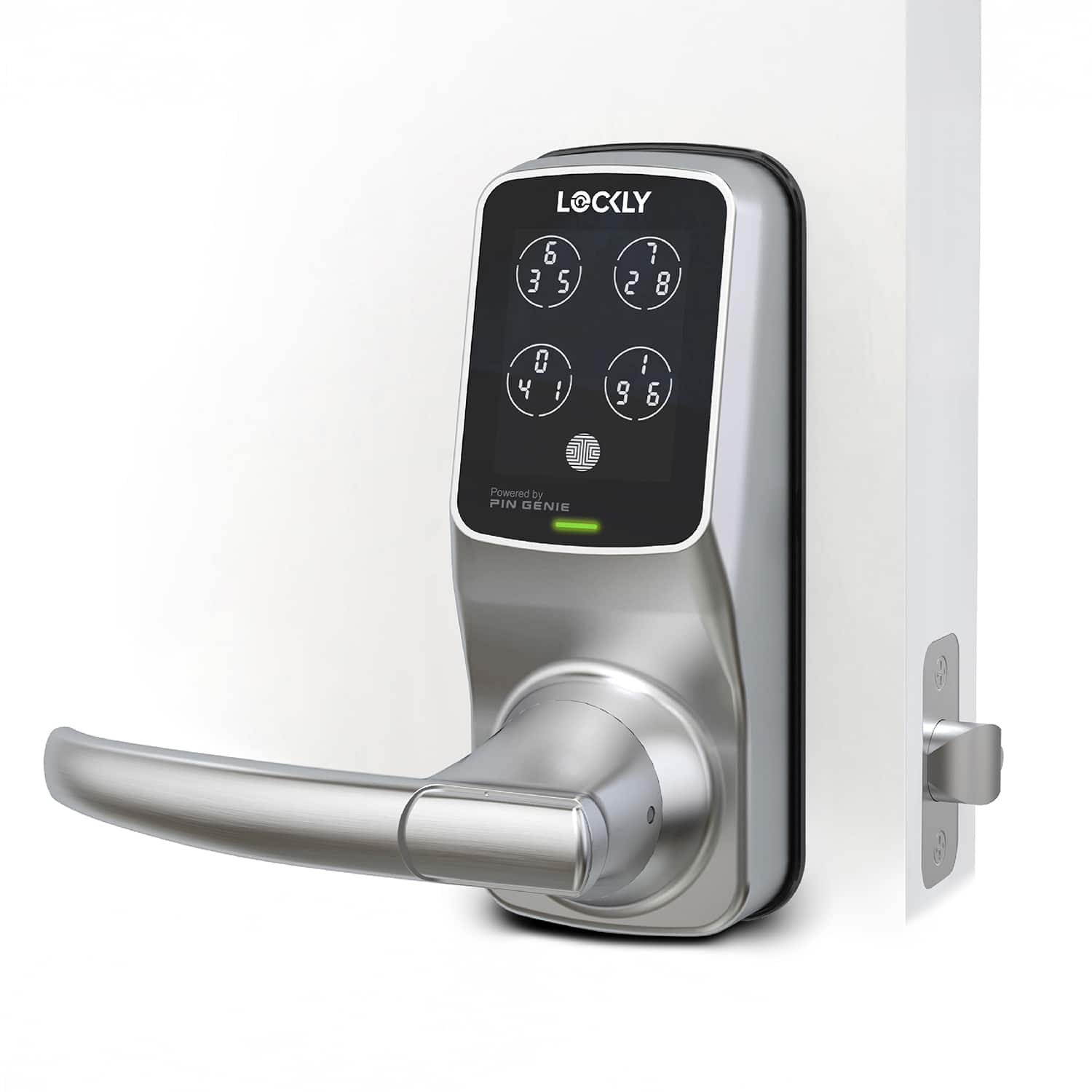 Lockly - Model 6S Latch Lever Smart Lock with Touchscreen/Key Access/Auto Lock/ App Control - Satin Nickel - Front_Zoom