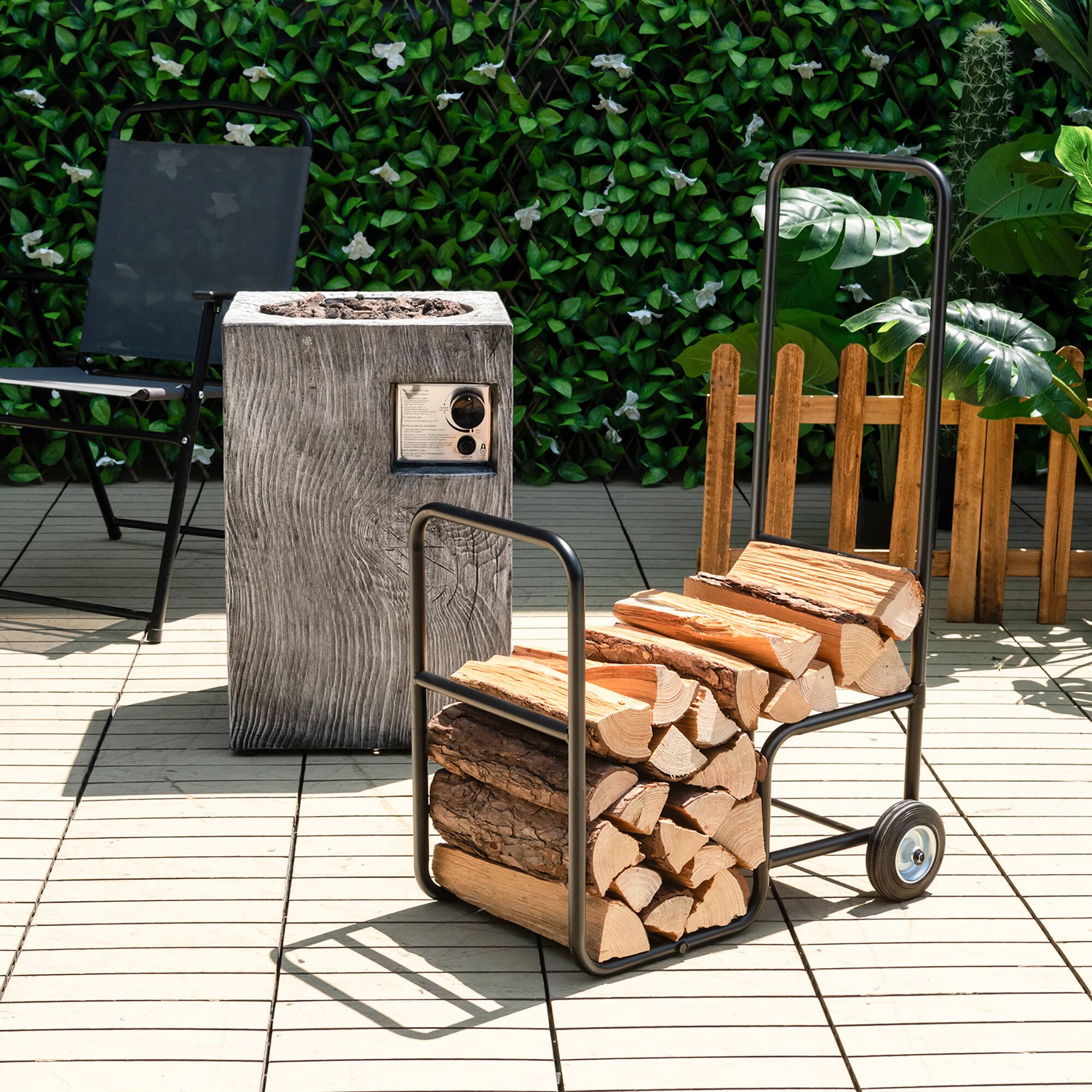 Alt View 2. Costway - Costway Firewood Storage Rack Wood Mover Hauler Fire Rack Caddy Cart - Black.