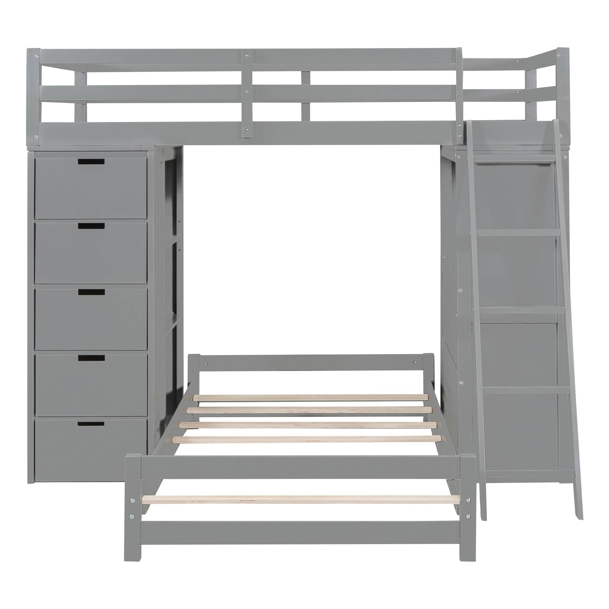 Alt View 10. Tiramisubest - Gray Twin over Twin Bunk Bed with LED, USB, Drawers, Shelves & Desk - Gray.