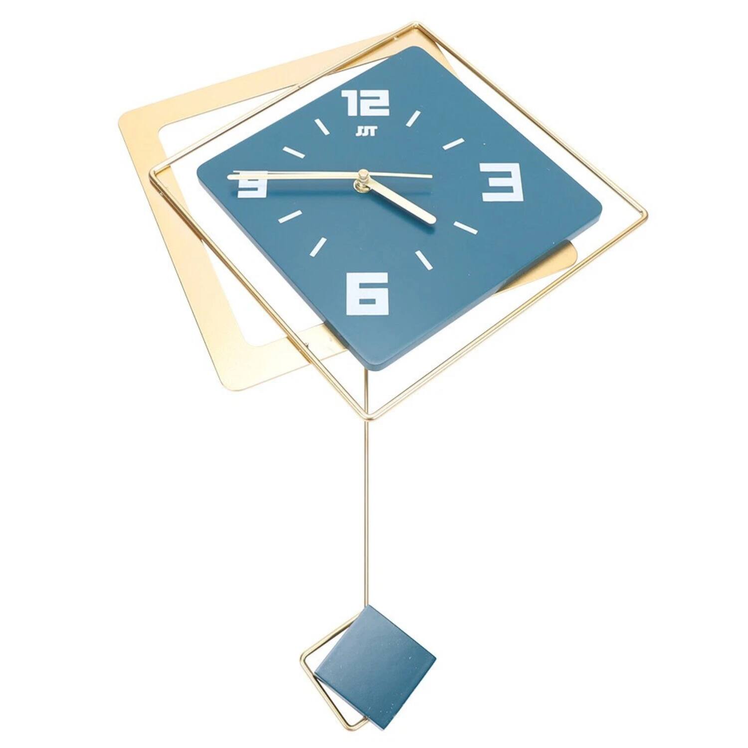 Front. Stock Preferred - Modern Metal Large Wall Clock Silent Digital Hanging Wall Clock - Blue.