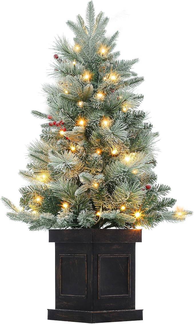 Front. Qeetex - 3 FT Pre-Lit Artificial Trees,for Parties and Christmas Home Decorations, with 78 Led Lights, Christmas Decoration - Green.
