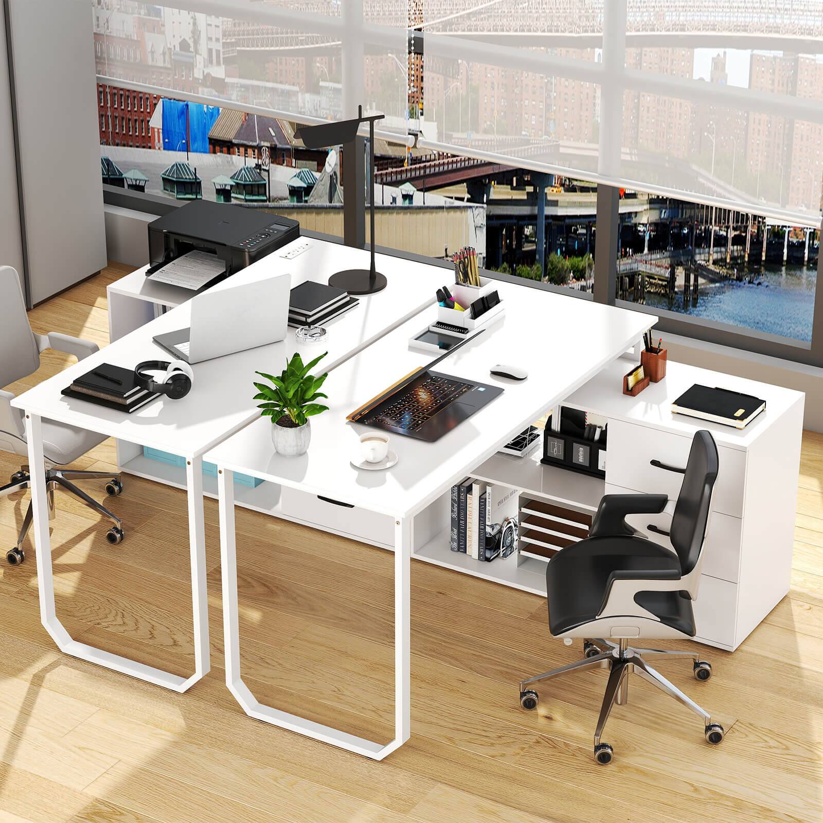 Alt View 4. Costway - Costway L-Shaped Desk with Power Outlet 55" Reversible Computer Desk with 3 Drawers - White.