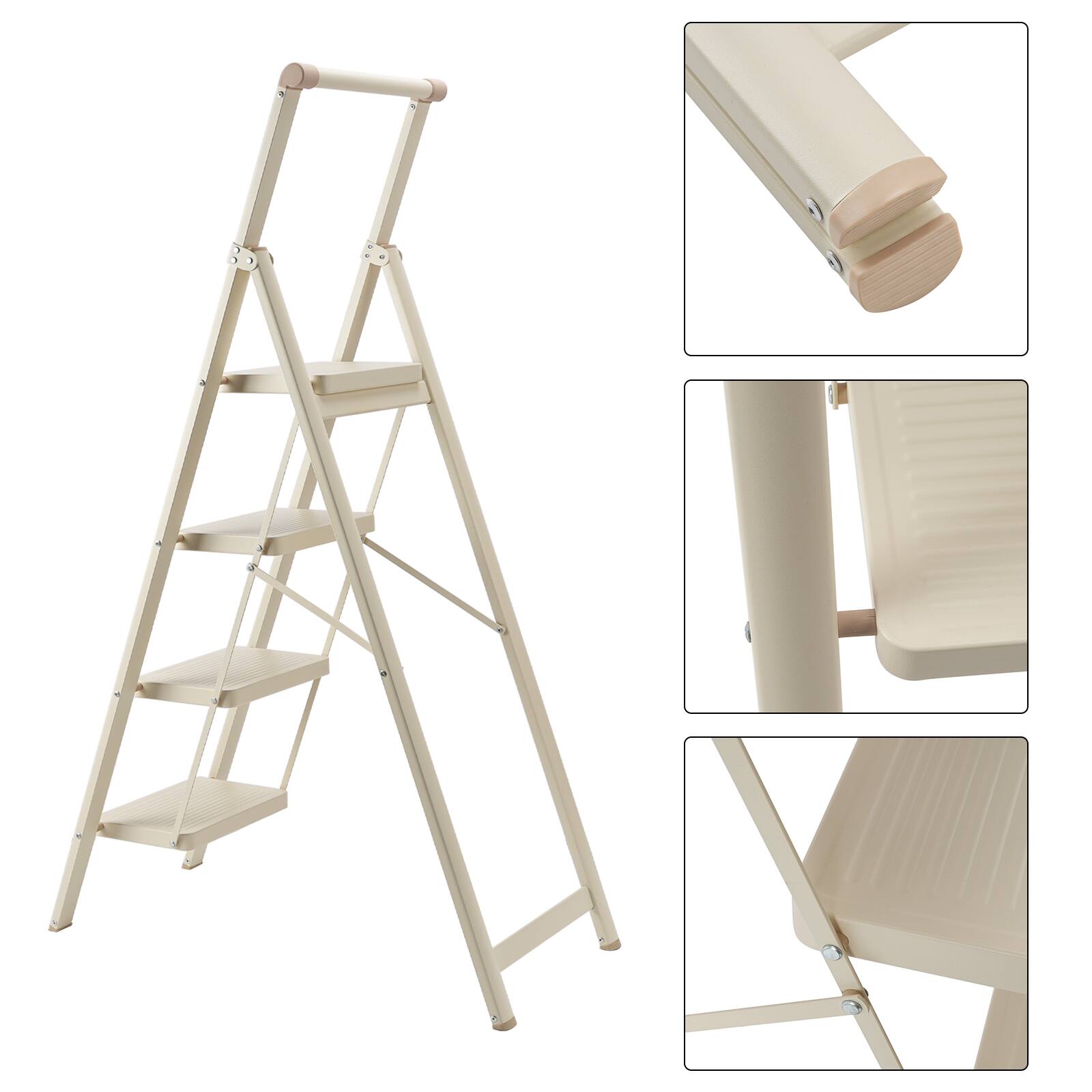 Alt View 4. Topteng - 4-Step Foldable Ladder with Anti-Slip Pedals - Lightweight, 330lb Capacity, White for Home & Office - White.