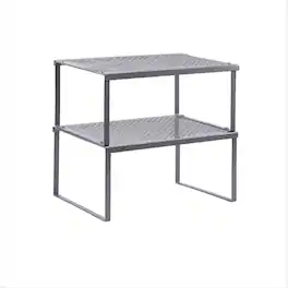 Oumilen - Silver 2-Tier Stackable Kitchen Cabinet Organizer, Metal Countertop Storage Shelf with Perforated Mesh Panel - Silver