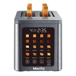 Mecity - 2 Slice Smart Touchscreen Toaster, Stainless Steel Wide Slot Toaster, Digital Bread Toaster for Bagels, 850W - Metallic Grey