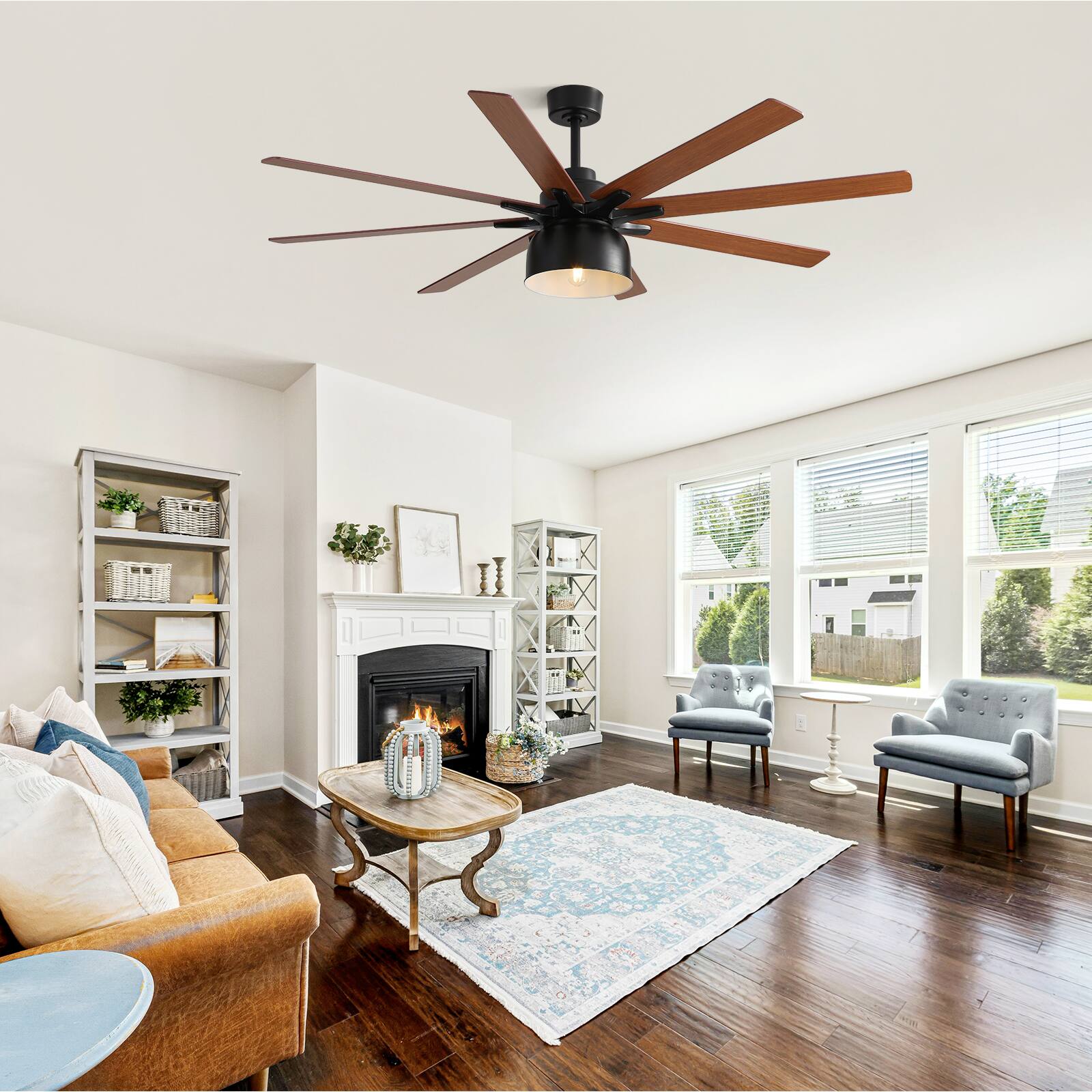 Alt View 6. Sofucor - Modern Ceiling Fan with Lights and Remote Large 52 Inch Farmhouse Ceiling Fan with 8 Double Side Wood Blades Reversible - Black.