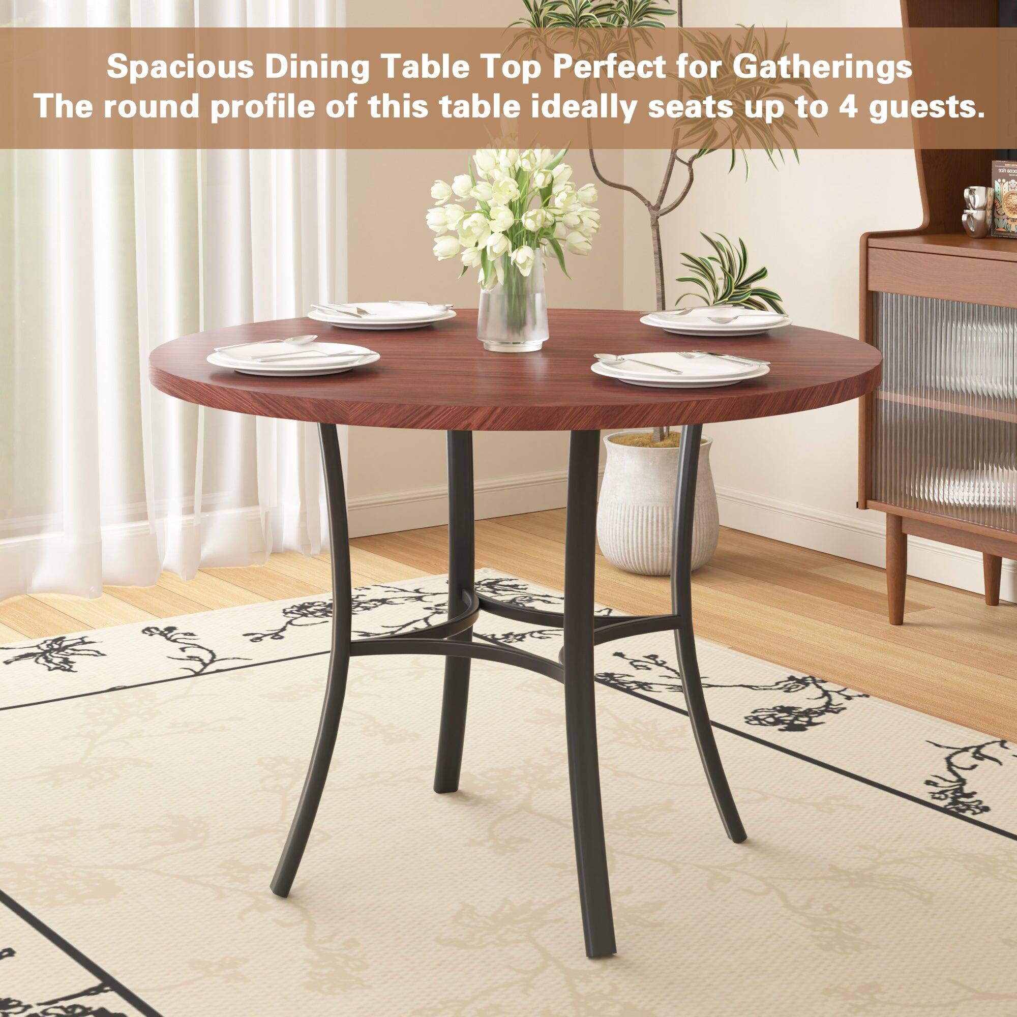 Spacious Dining Table Top Perfect for Gatherings  
The round profile of this table ideally seats up to 4 guests.
