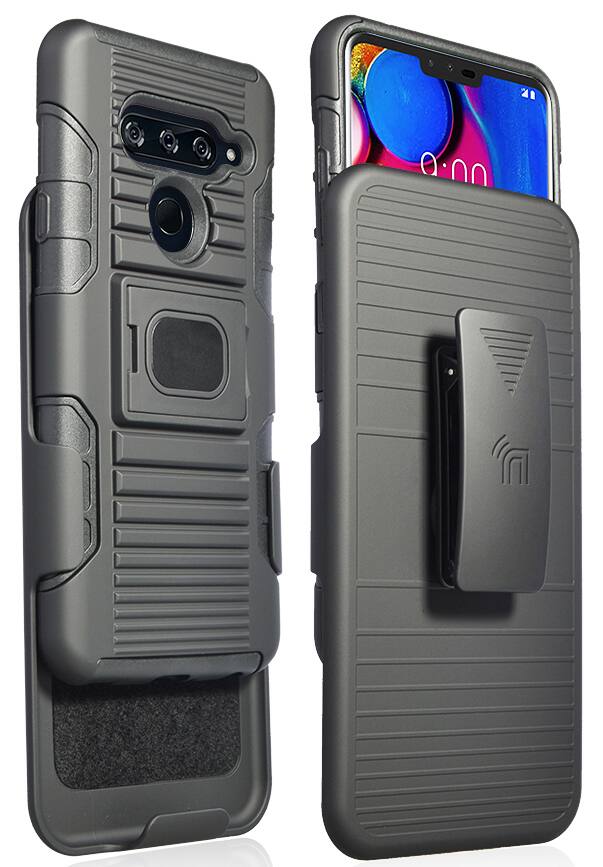 Front. Nakedcellphone - Combo for LG V40 ThinQ - Ring Grip/Stand Case and Belt Clip Holster - Black.