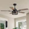 Front. Siljoy - 52-in Rustic Cage Ceiling Fan with Walnut or Black Color Blades Ceiling Fan With Light - Remote Included ( 5-Blade ) - Matte Black.