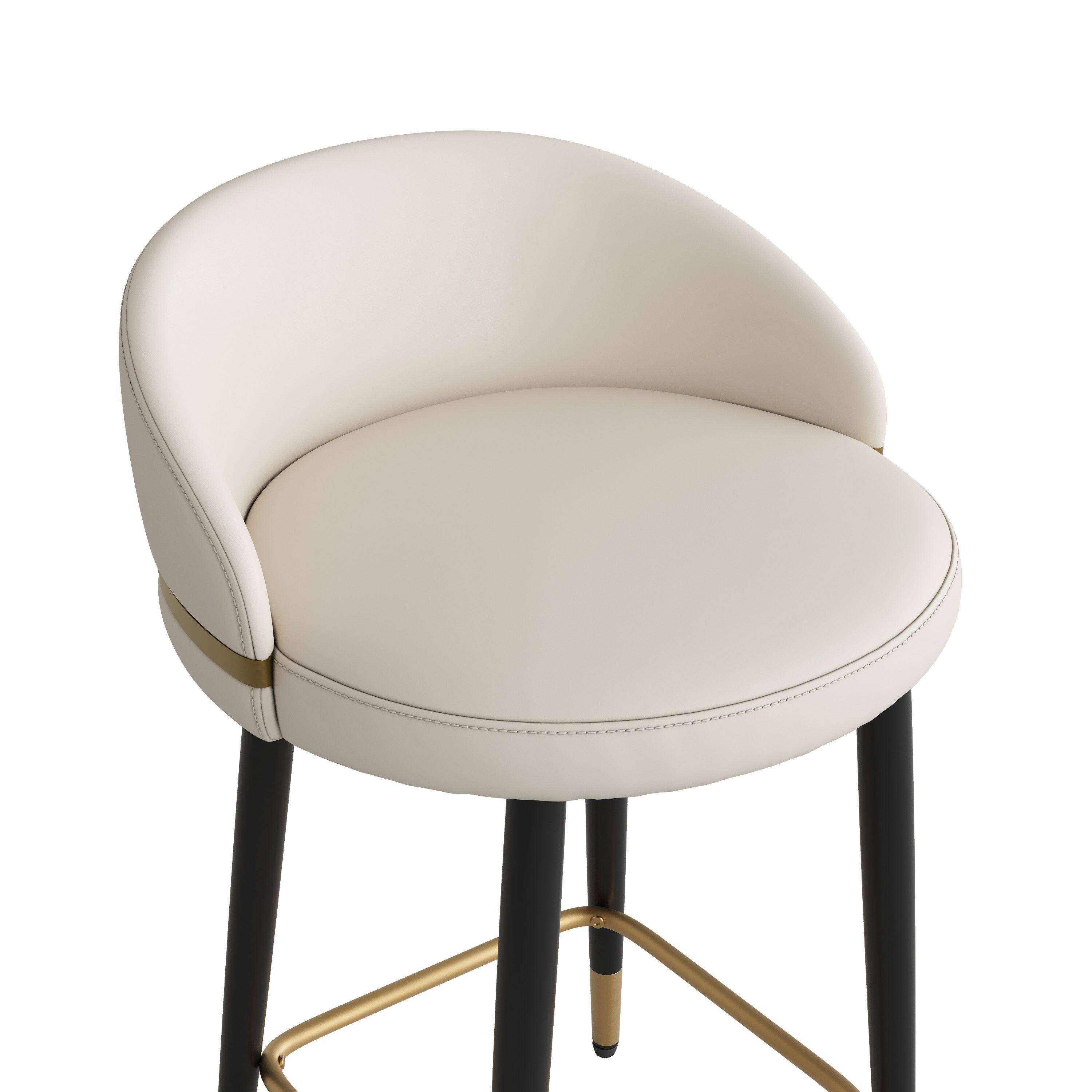 Alt View 1. POVISON - 26" Modern Low Back Counter Height Bar Stools Set of 2, Leather Upholstered Counter Stools, Beige & Black - Beige & Black.