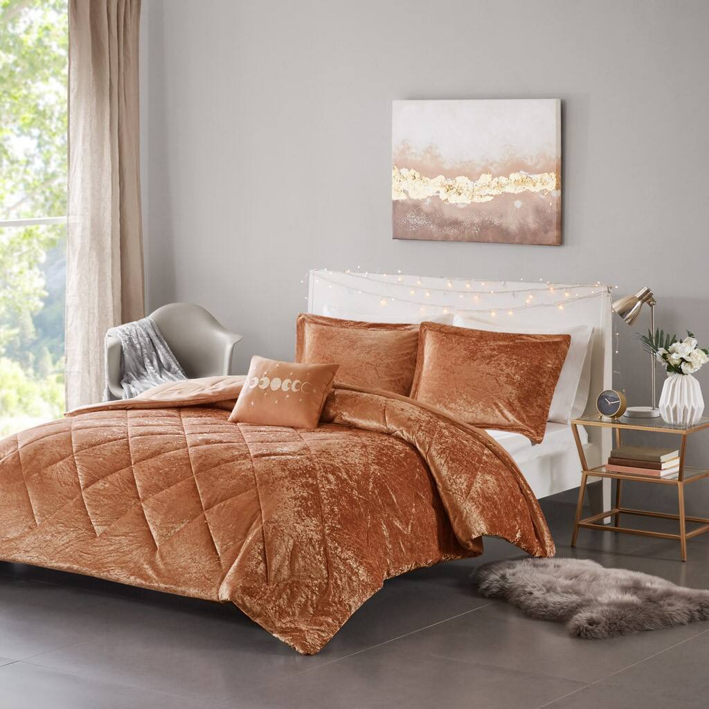 Alt View 1. Gracie Mills - Gracie Mills Andrea Velvet Comforter Set with Throw Pillow - Rust.