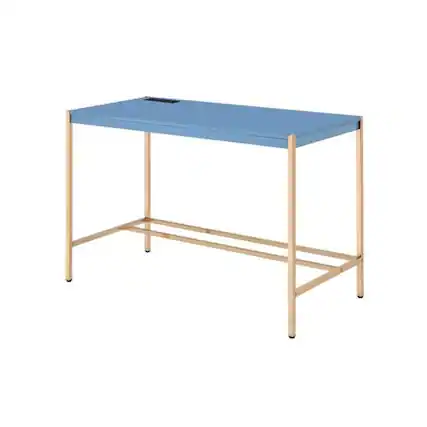 Front. Manhattan Lane - Writing Desk with USB Dock and Metal Legs, Blue and Rose Gold - Blue and Gold.