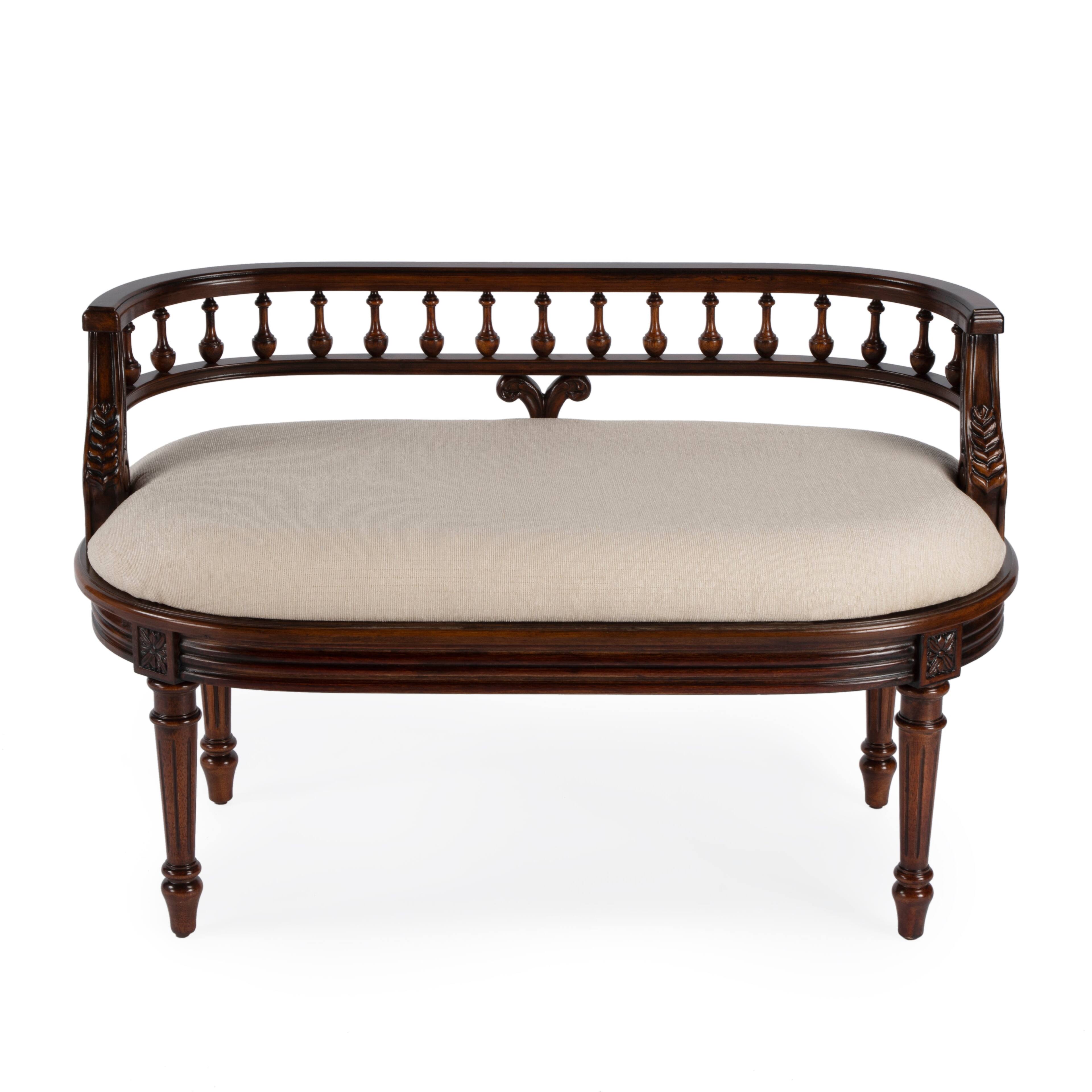 Alt View 2. Butler Specialty - Hathaway 37 in. W Oval Upholstered and Wood Traditional Low Back Accent Bench - Dark Brown.