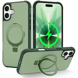 Dteck - for Apple iPhone 17 Magnetic Ring Kickstand Case,Rugged PC TPU Metal Shockproof Wireless Charging Cover - Green