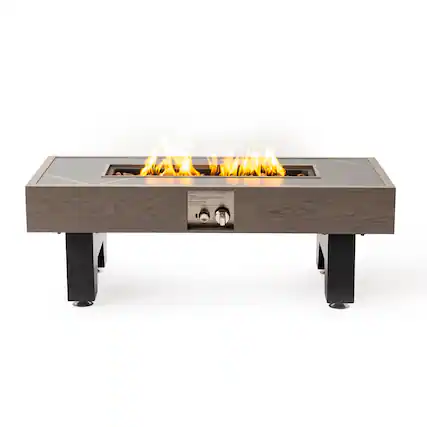 Front. PexFix - 42" Propane Fire Pit Table, 50,000 BTU Outdoor Heater with Wood Finish & Cover for Patio & Backyard - Grey.
