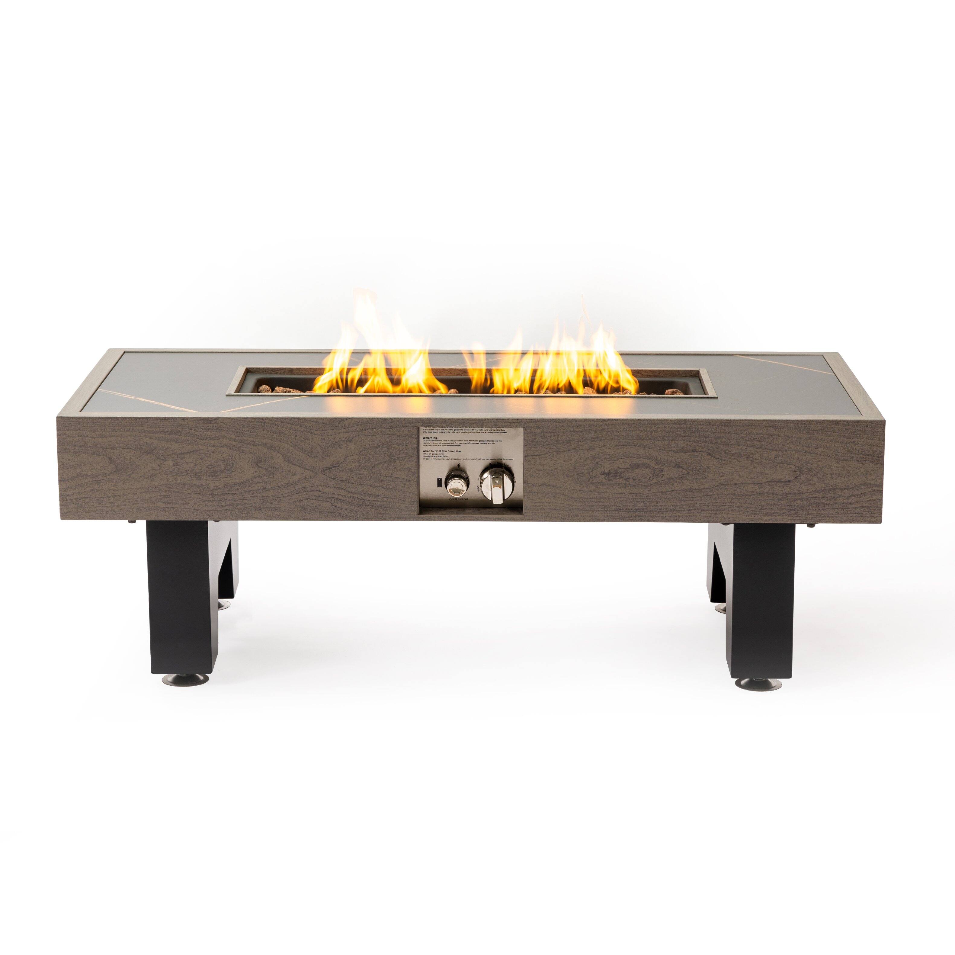 Front. PexFix - 42" Propane Fire Pit Table, 50,000 BTU Outdoor Heater with Wood Finish & Cover for Patio & Backyard - Grey.