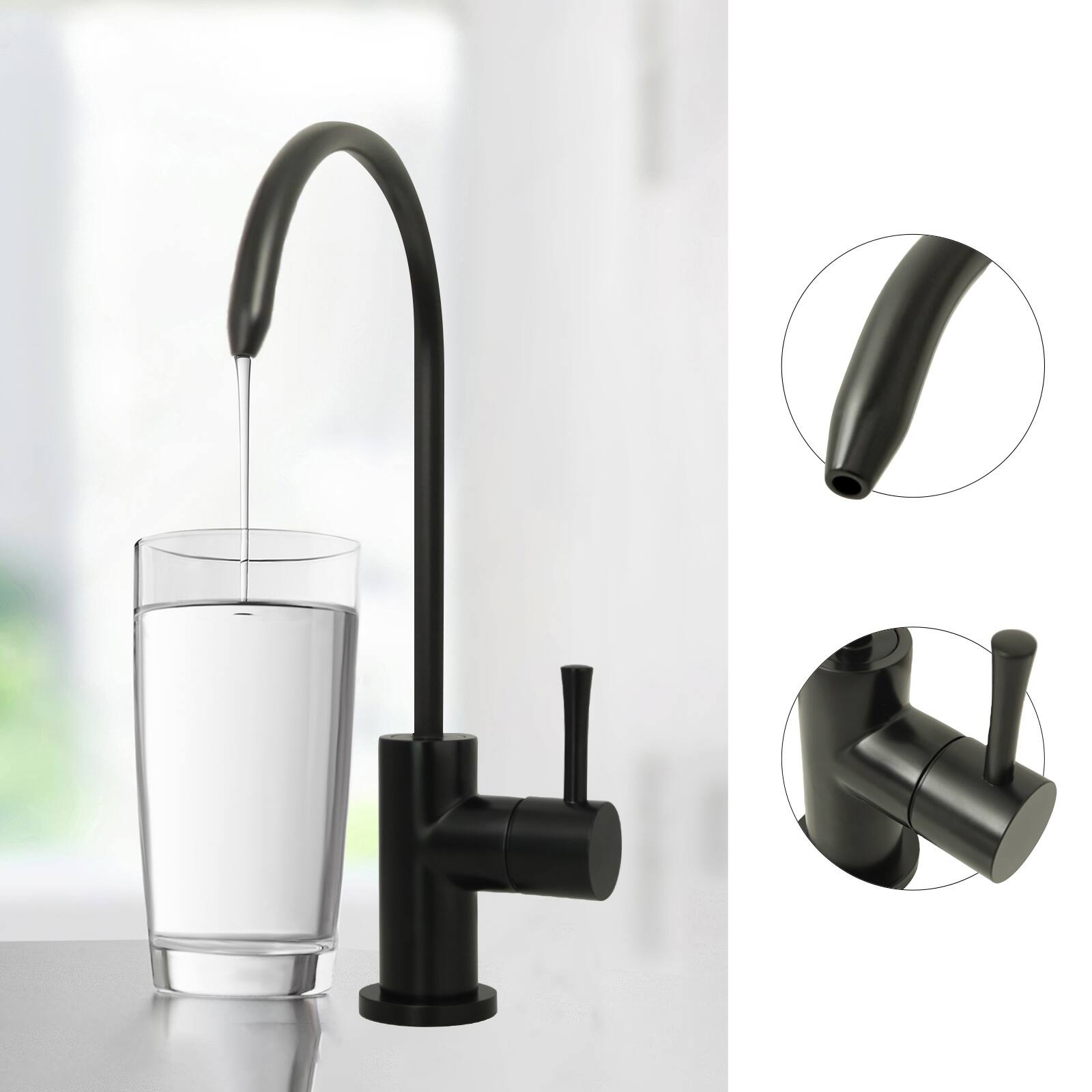 Alt View 2. Akicon - Akicon Solid Brass One-Handle Kitchen Drinking Water Filter Faucet in Matte Black - Matte Black.