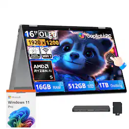 HP - Upgraded - OmniBook X Flip 2-in-1 16" Touch Laptop,Ryzen AI 5 430,16GB RAM,512GB SSD+1TB Dock,Backlit,Win 11 Pro - Meteor Silver