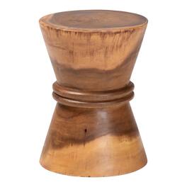 bali & pari - Samira Solid Suar Wood Side Table - Handcrafted Sculptural End Table with Hourglass Design, Modern Boho Style - Natural Brown