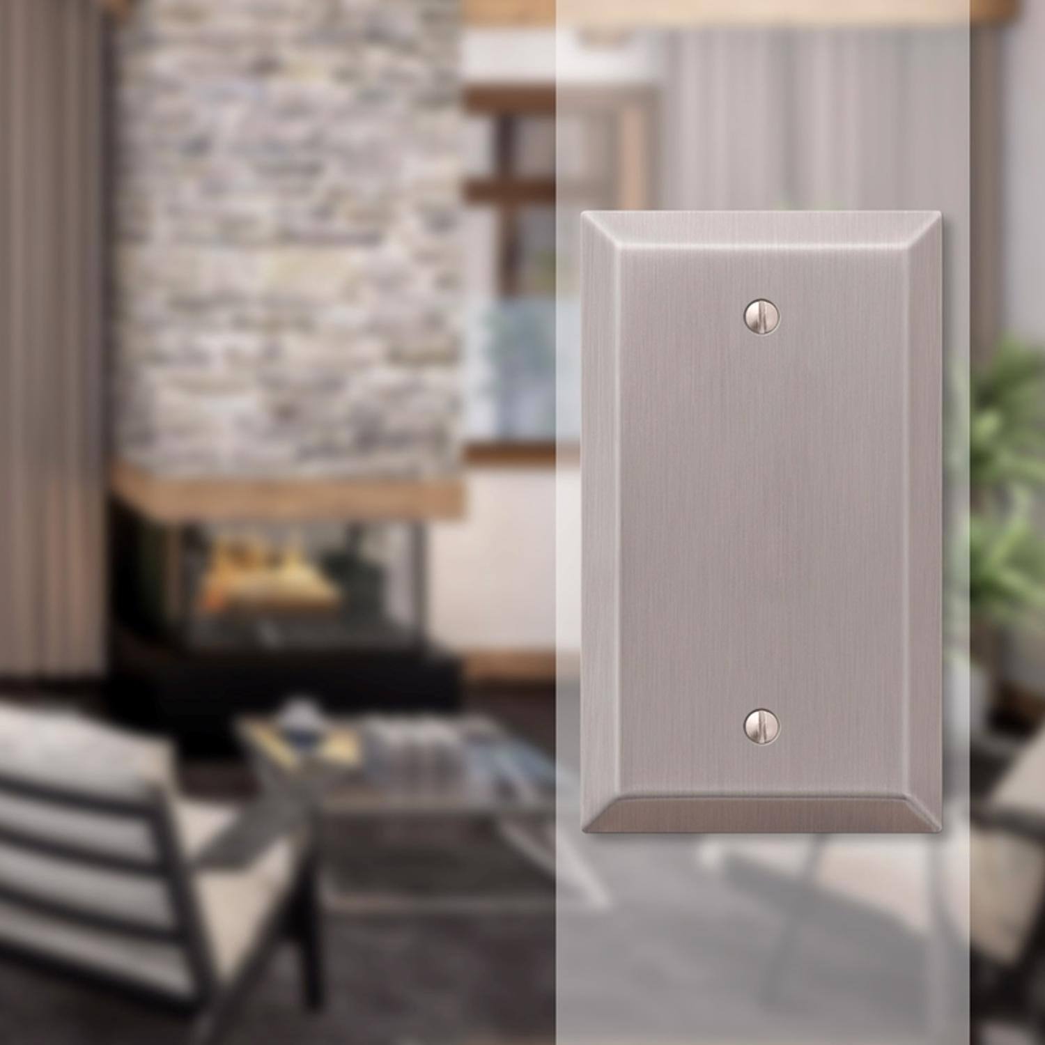 Left. AMERELLE - Amerelle Century Brushed Nickel 1 gang Stamped Steel Blank Wall Plate 1 pk - Nickel.