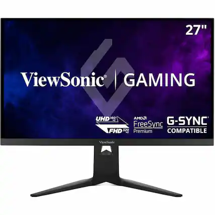 The text on the image reads "27" ViewSonic GAMING UHD 160 AMD2 N2 G-SYNC FreeSync FHD 320 Premium COMPATIBLE KZ ViewSonic."