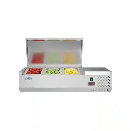 Front. Koolmore - 40 in. Three Pan Refrigerated Countertop Condiment Prep Station - SCDC-3P-SG - Stainless-Steel.