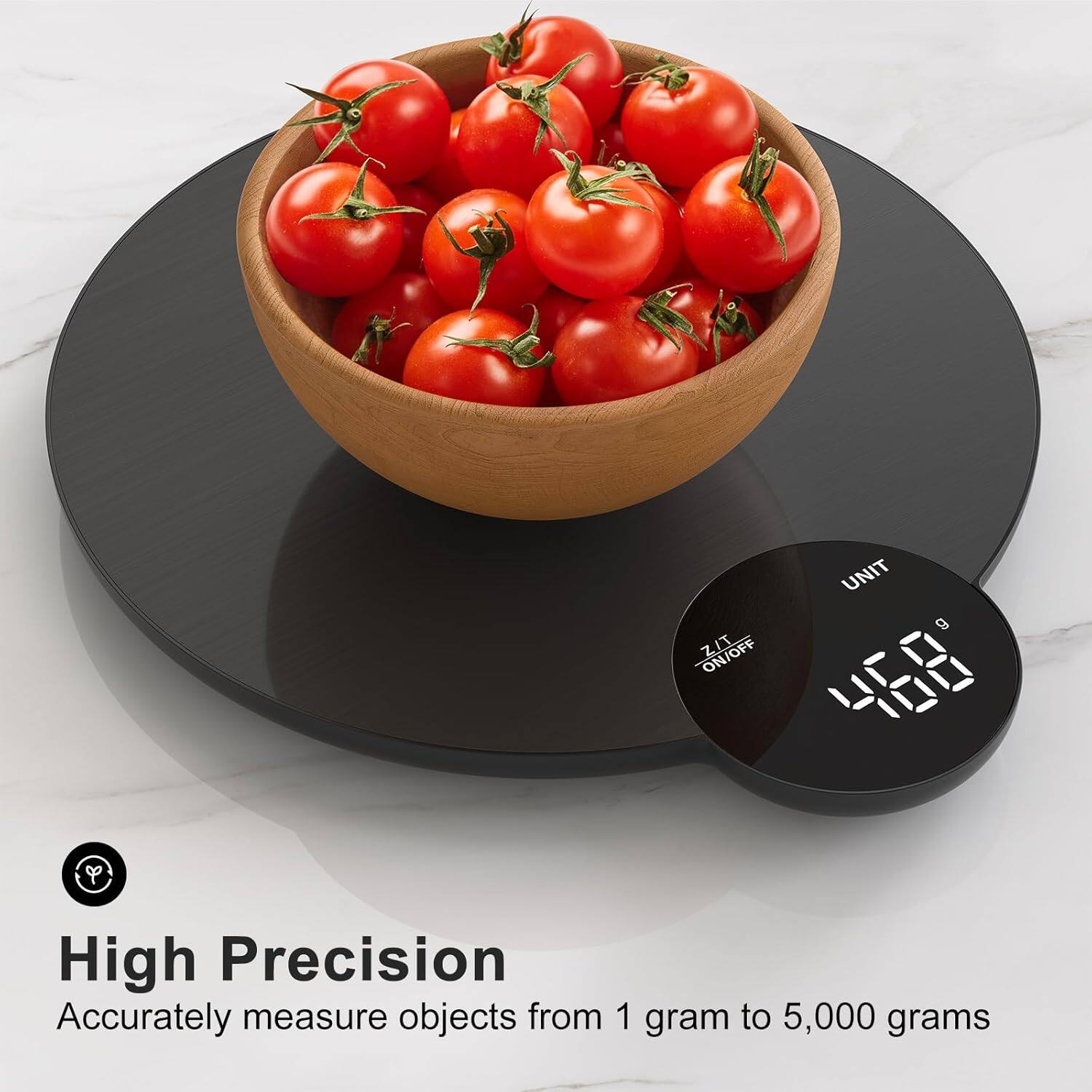 High Precision, Accurately measure objects from 1 gram to 5,000 grams, UNIT g Z/T ON/OFF 458